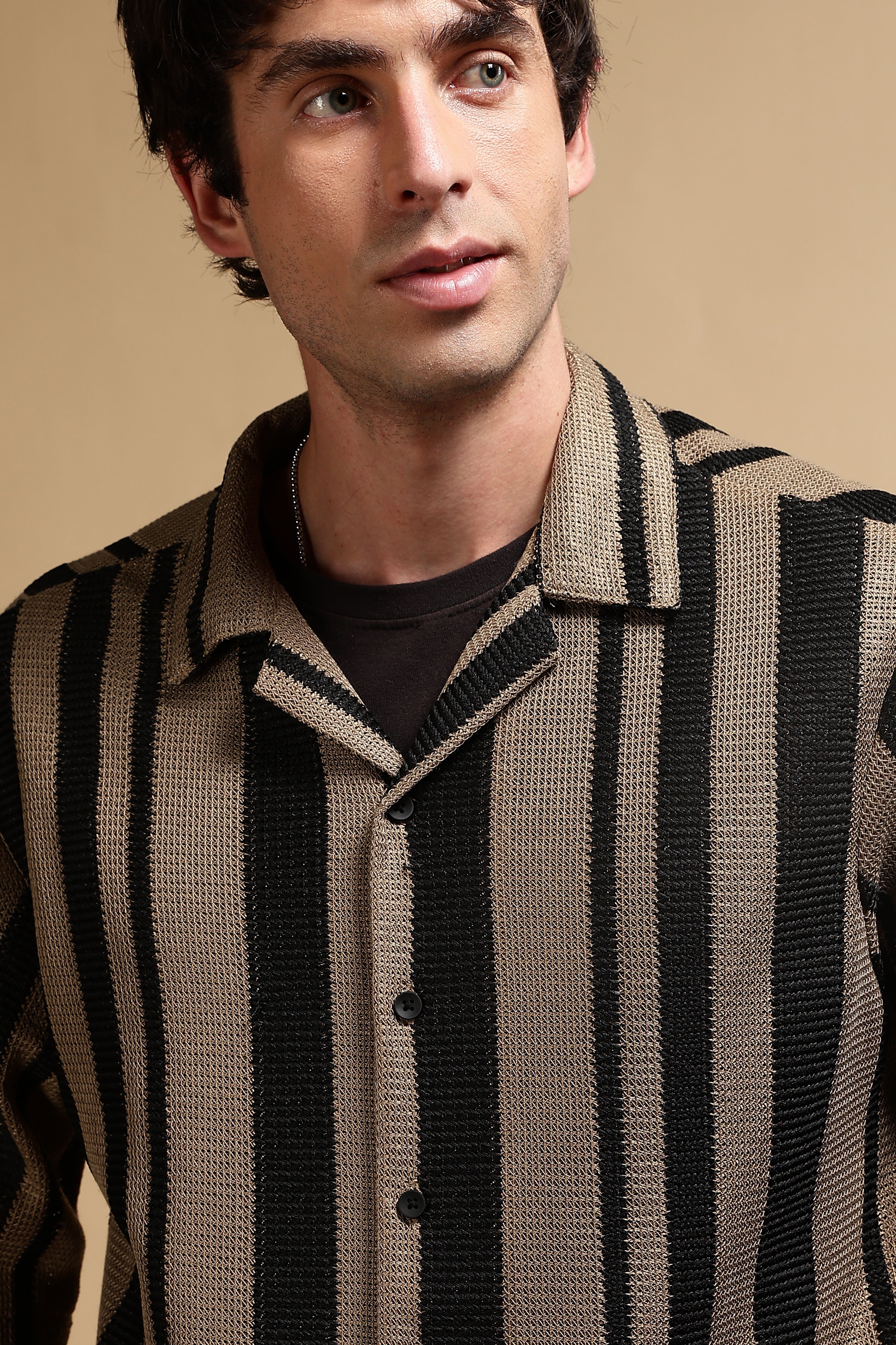 Men Khaki Relaxed Fit Striped Shirt