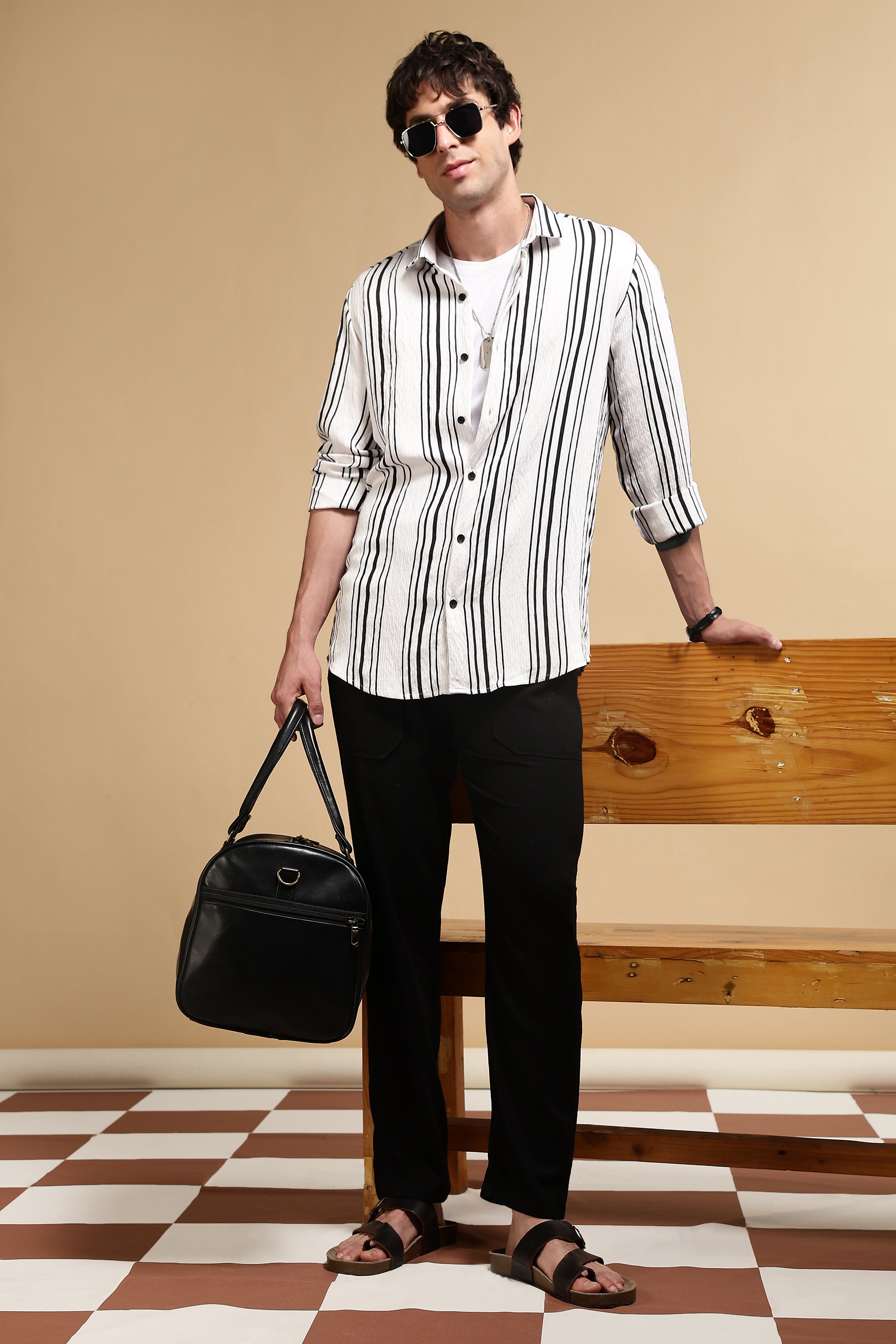 Men White Striped Shirt