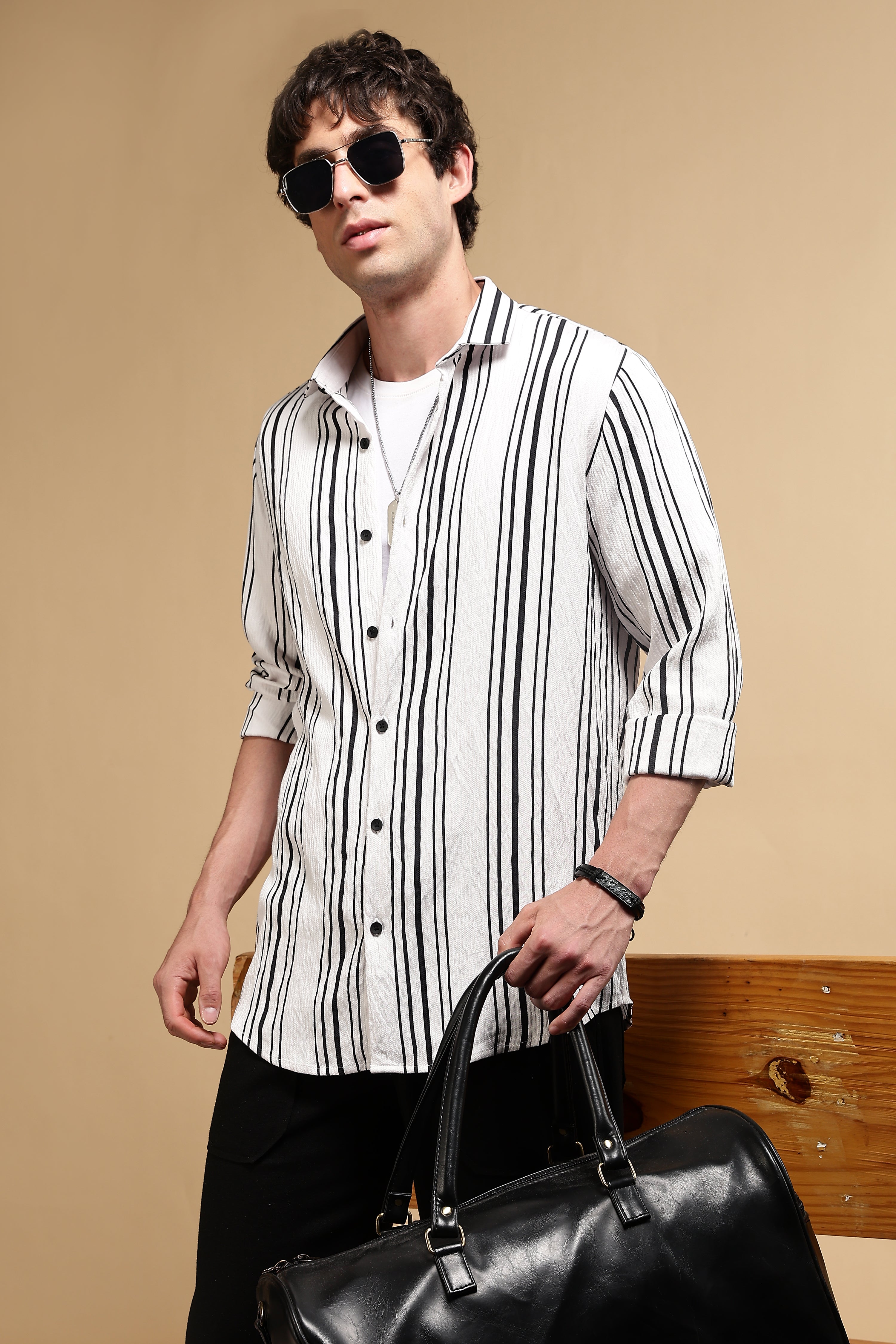Men White Striped Shirt