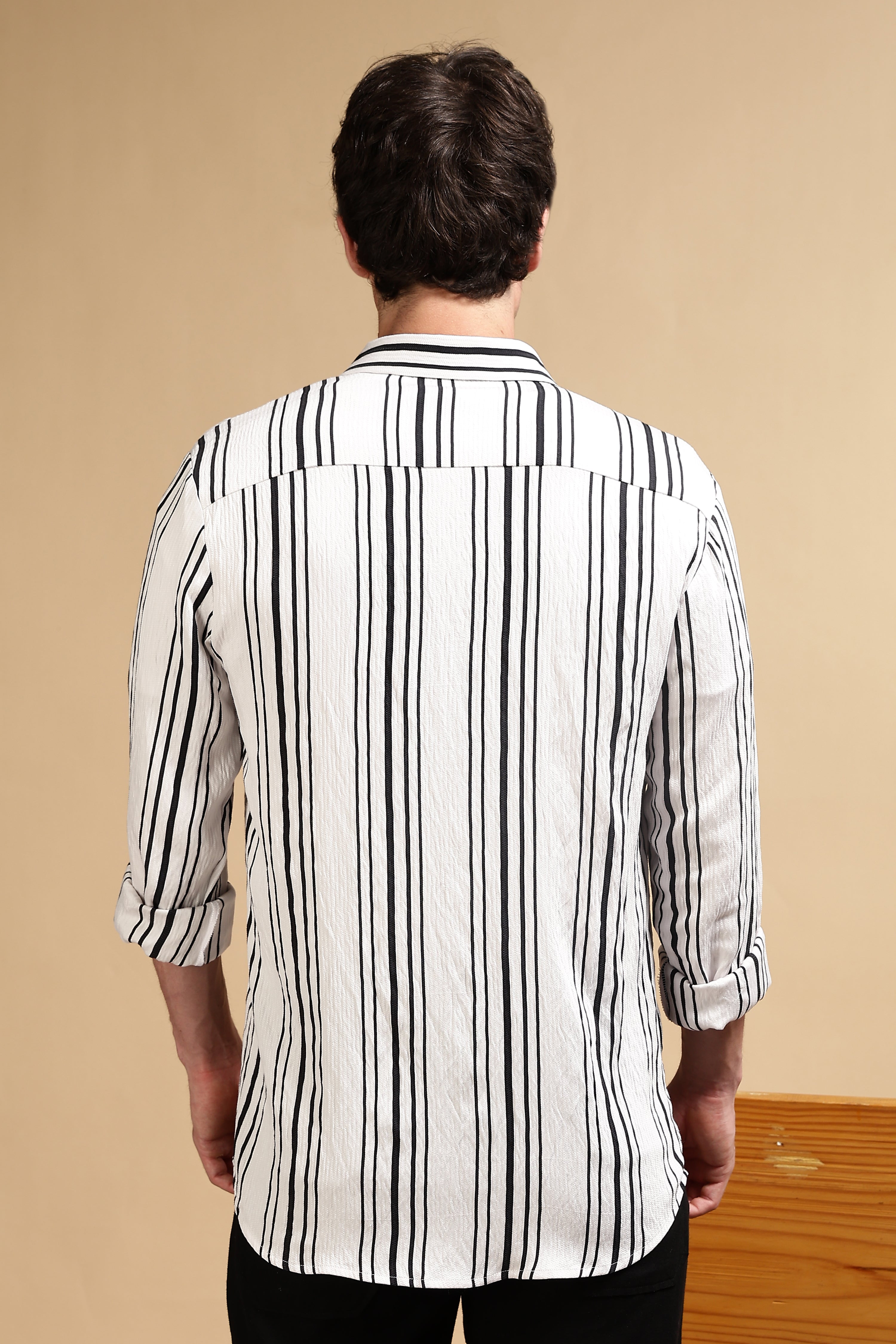 Men White Striped Shirt