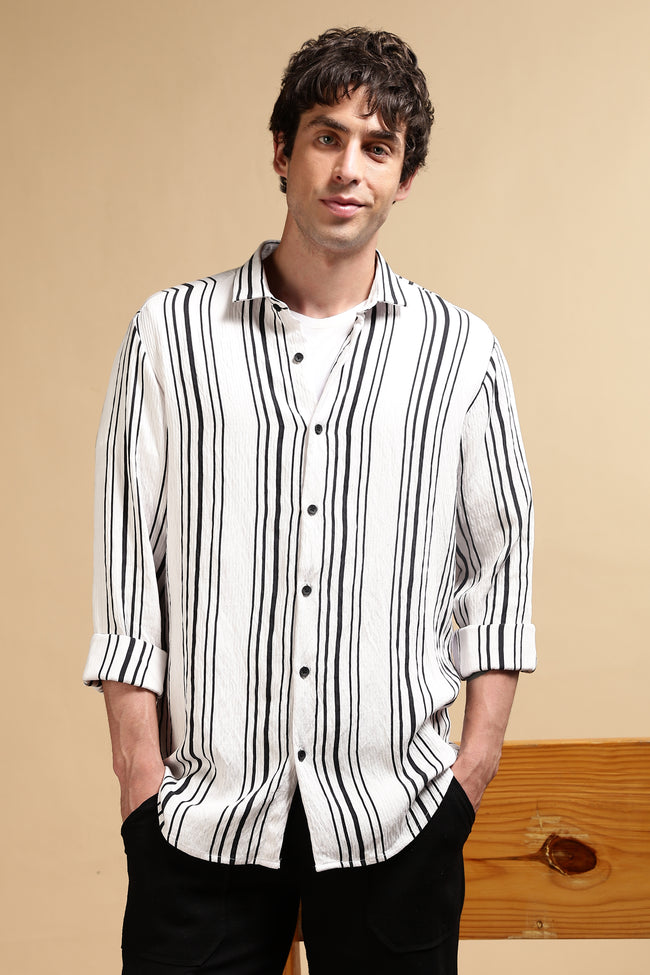 Men White Striped Shirt