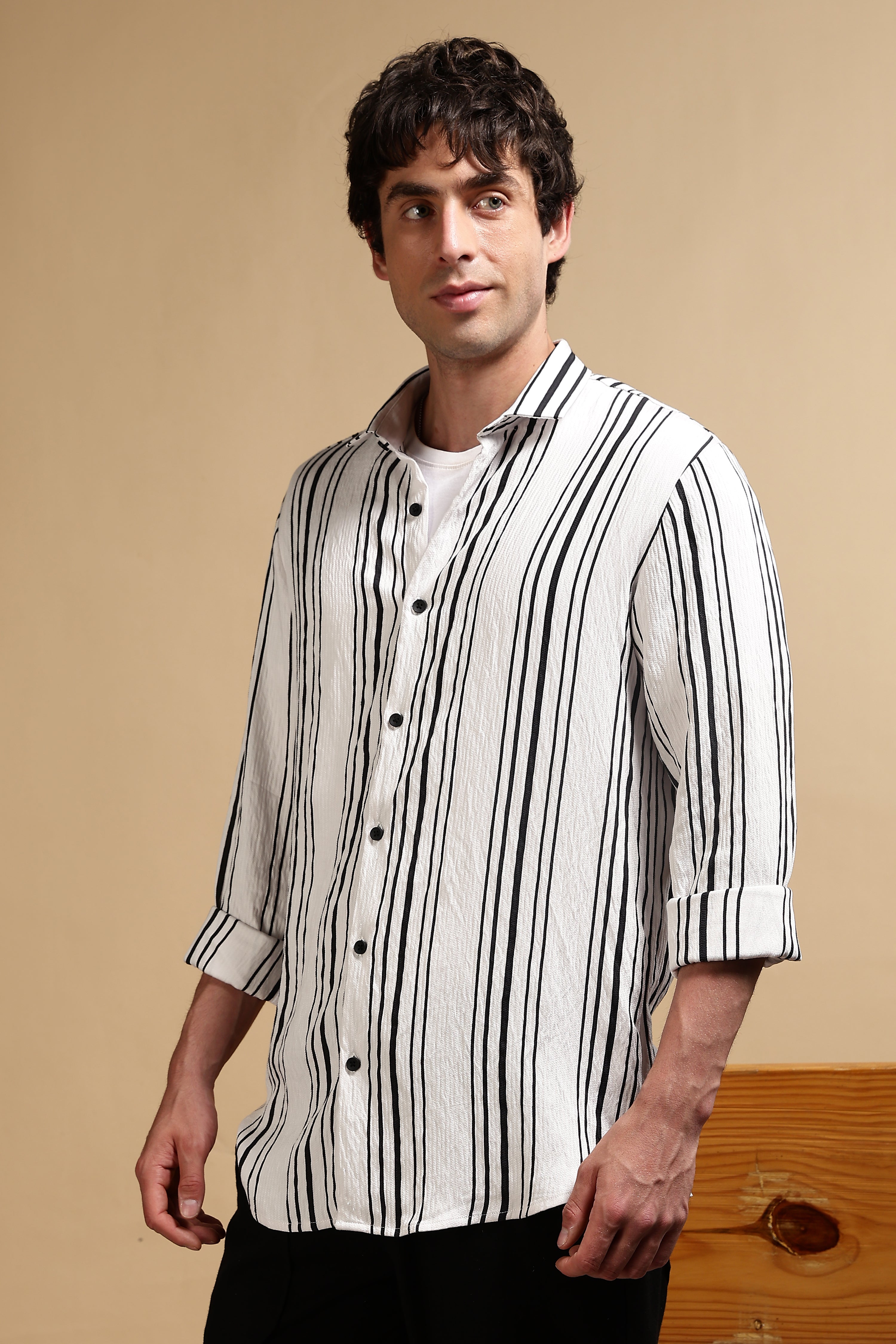 Men White Striped Shirt