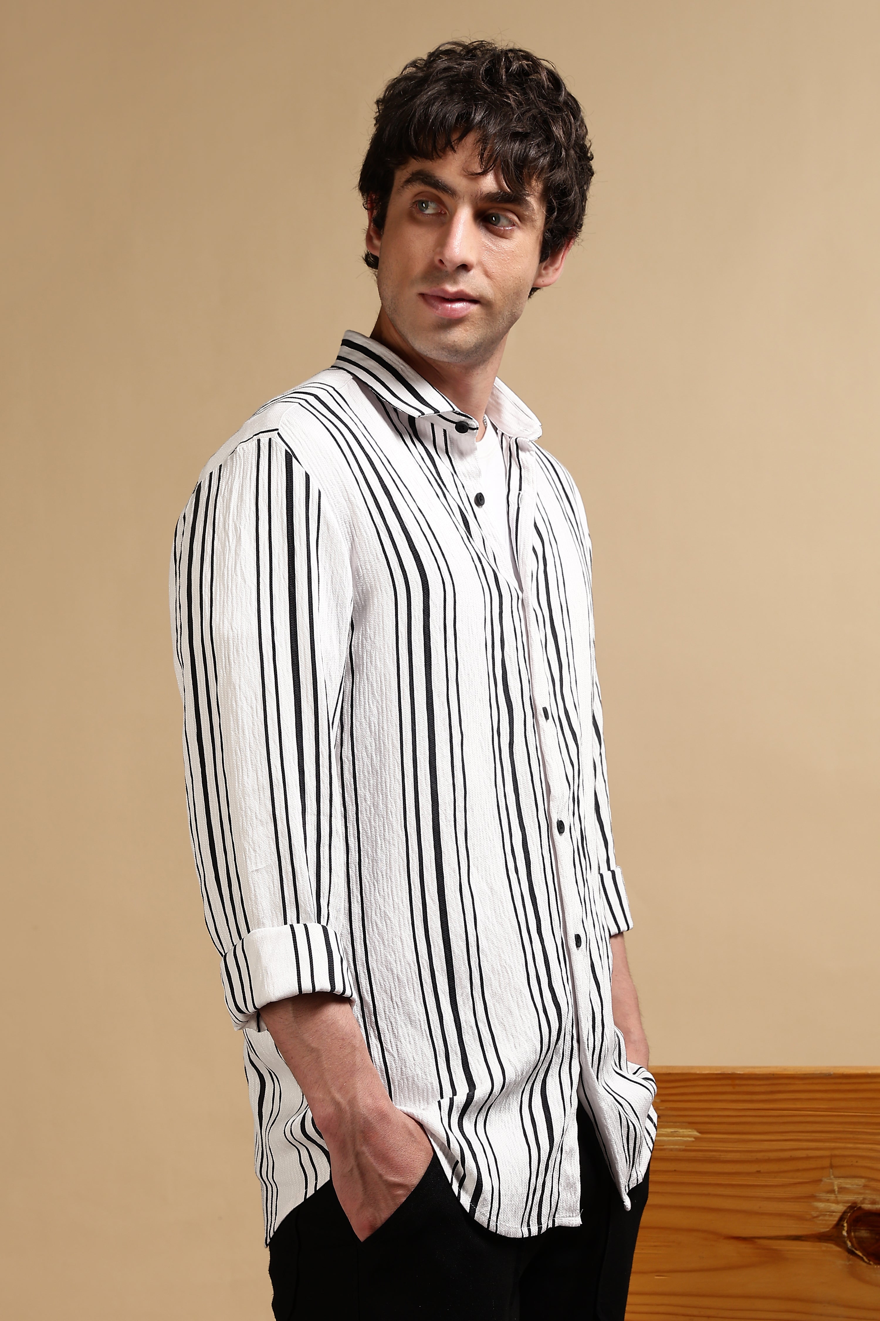 Men White Striped Shirt
