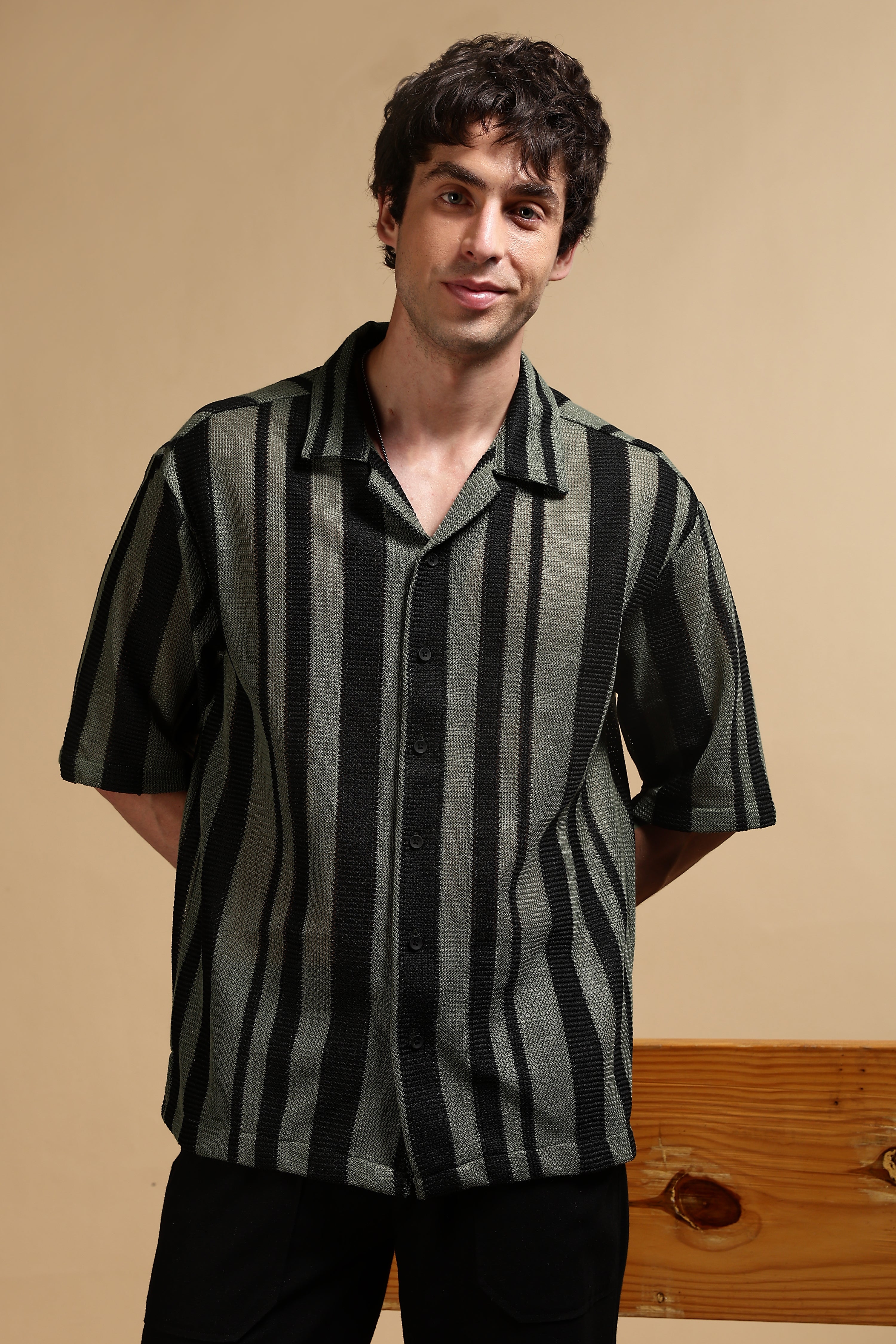 Men Green Relaxed Fit Striped Shirt