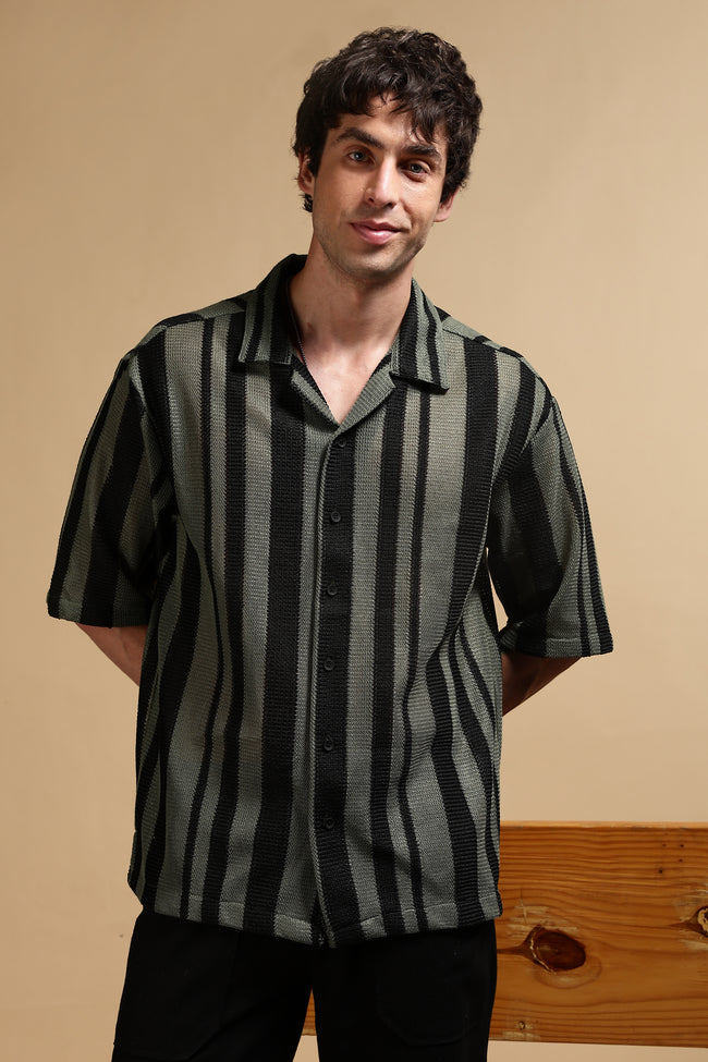 Men Green Relaxed Fit Striped Shirt