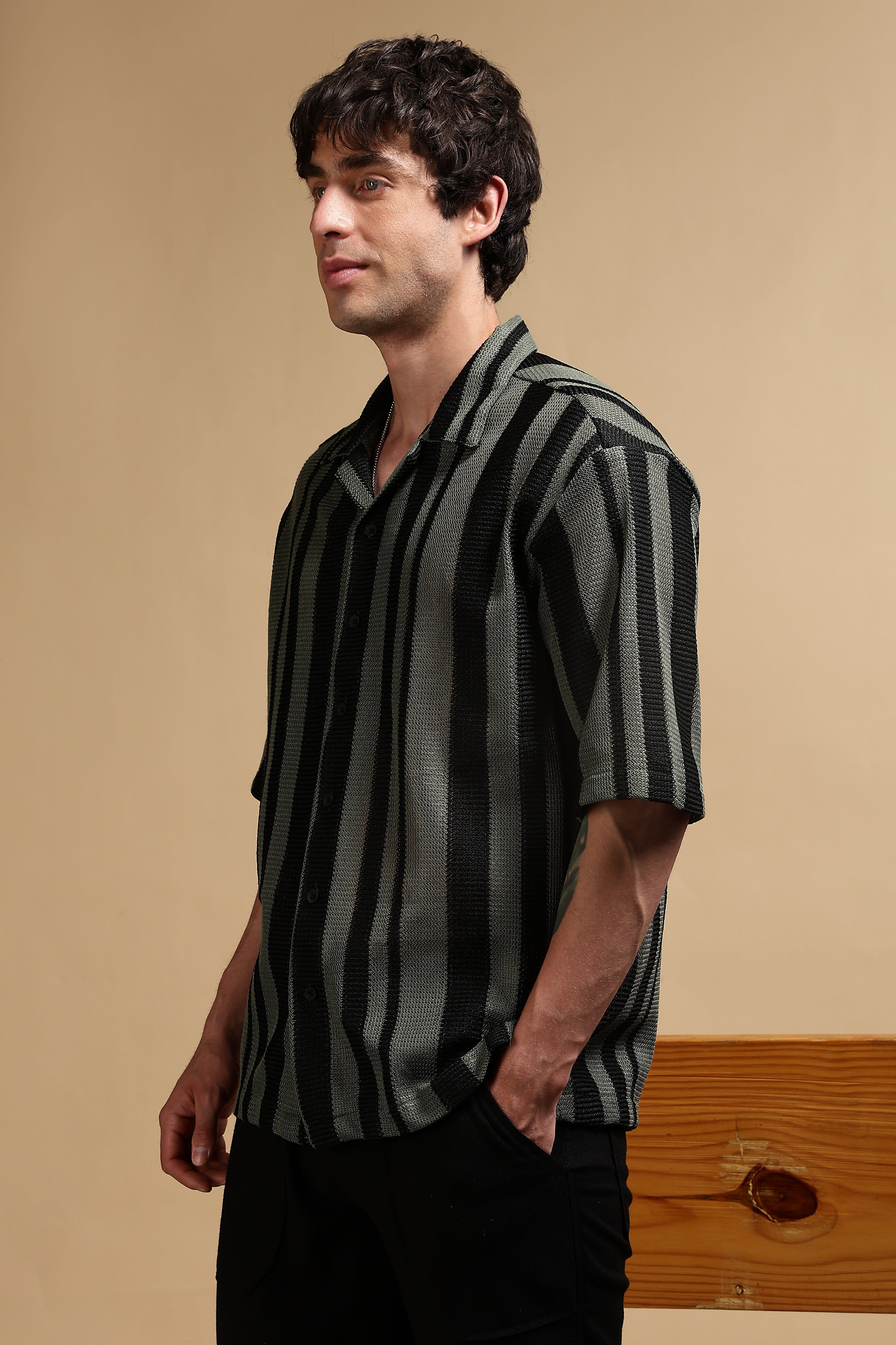 Men Green Relaxed Fit Striped Shirt