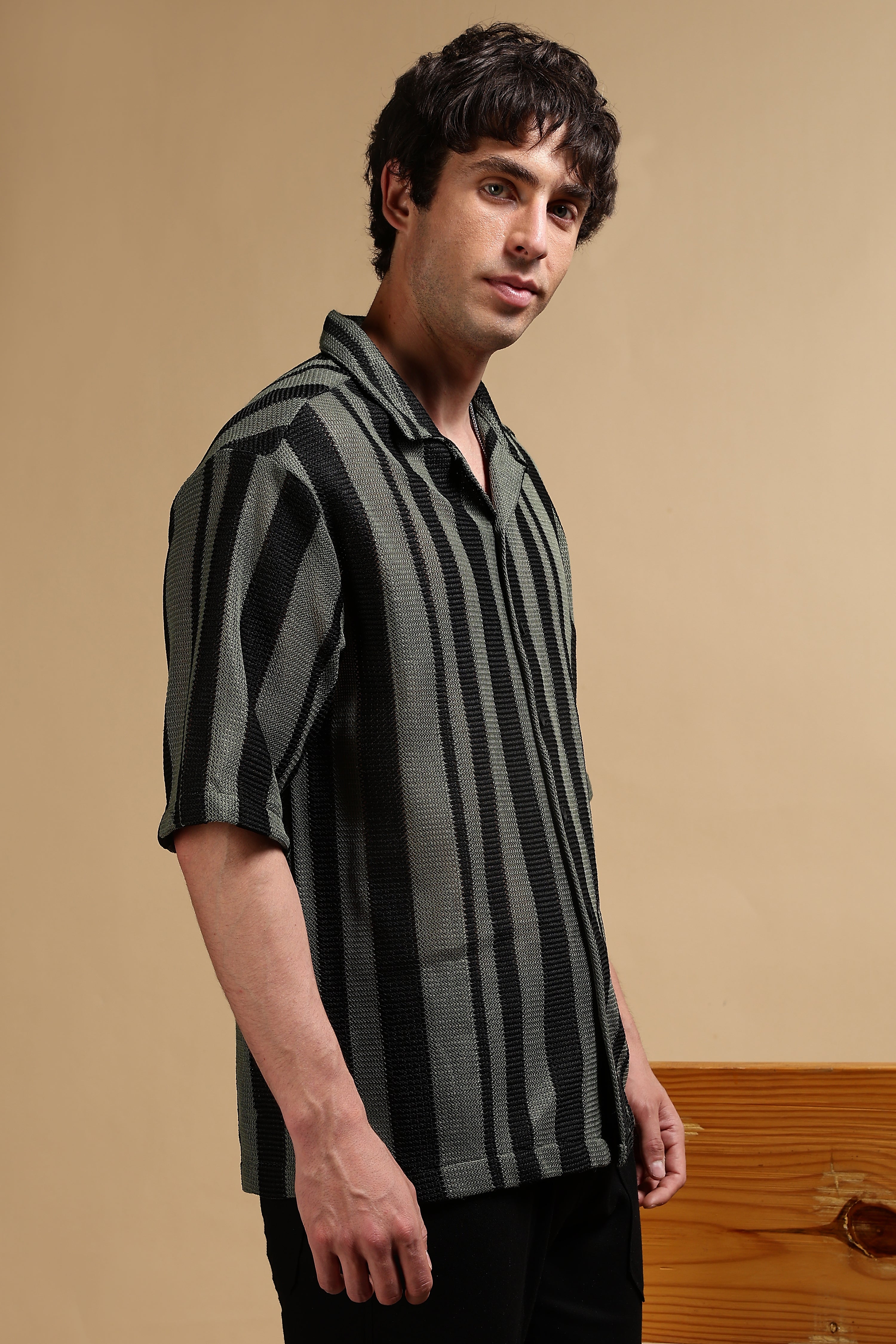 Men Green Relaxed Fit Striped Shirt