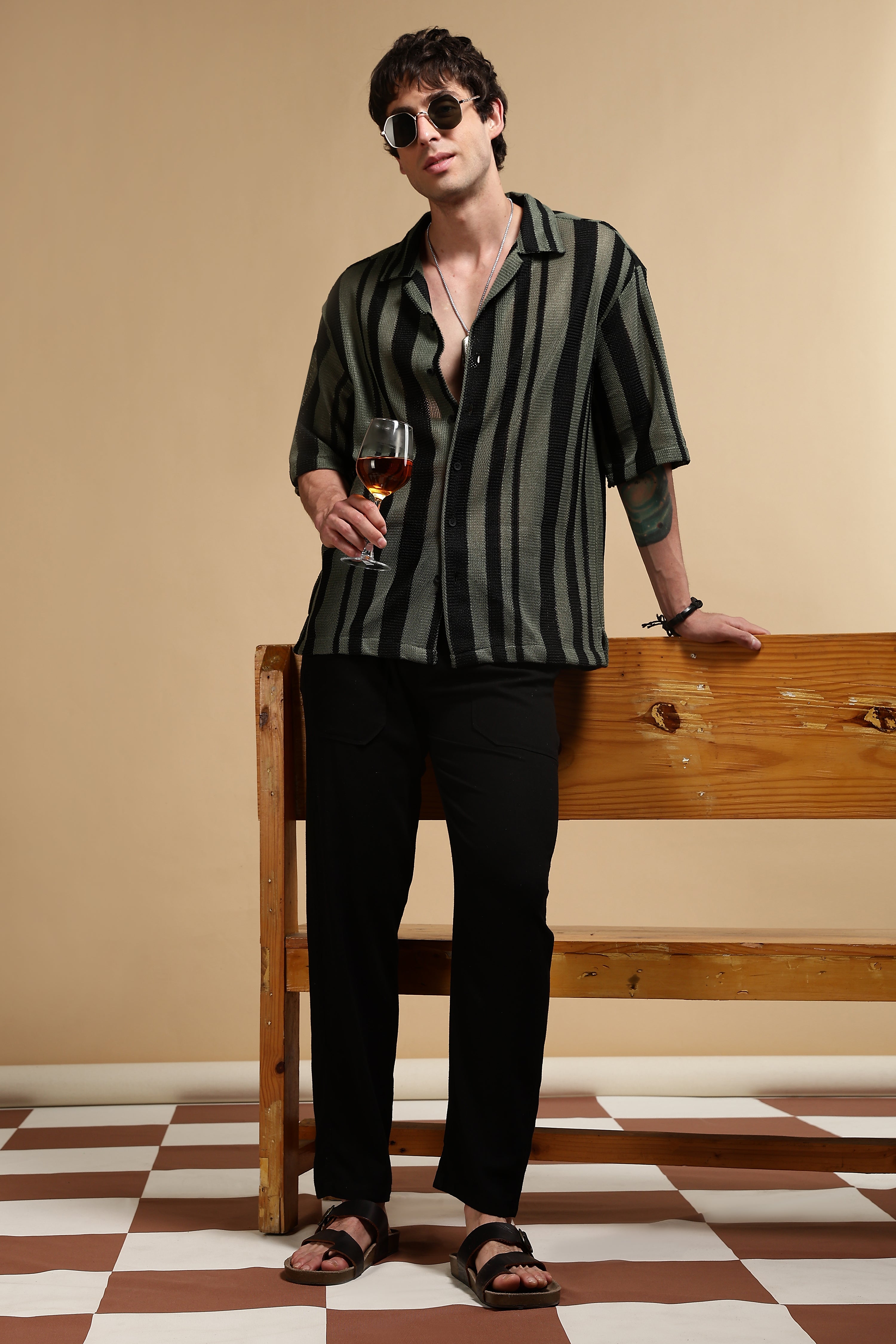 Men Green Relaxed Fit Striped Shirt
