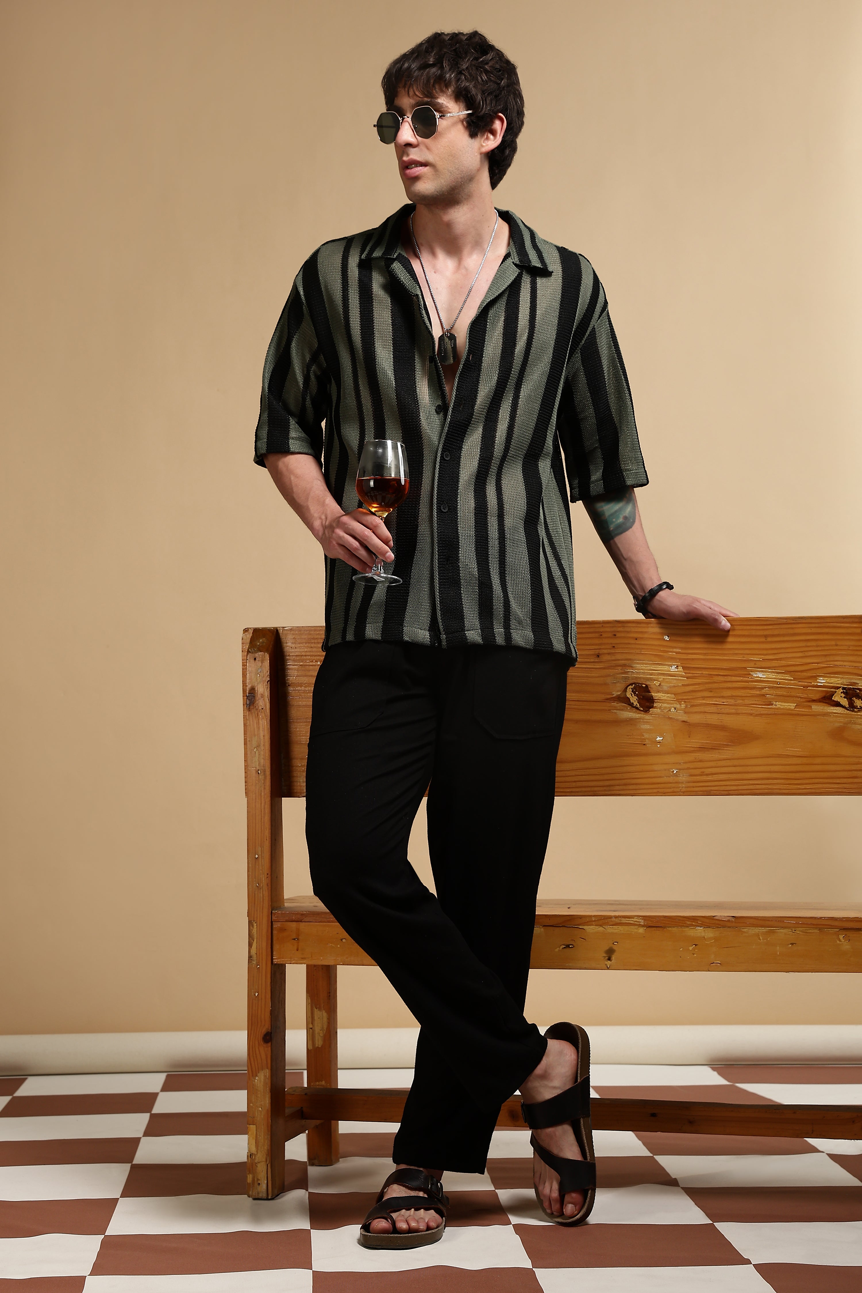 Men Green Relaxed Fit Striped Shirt
