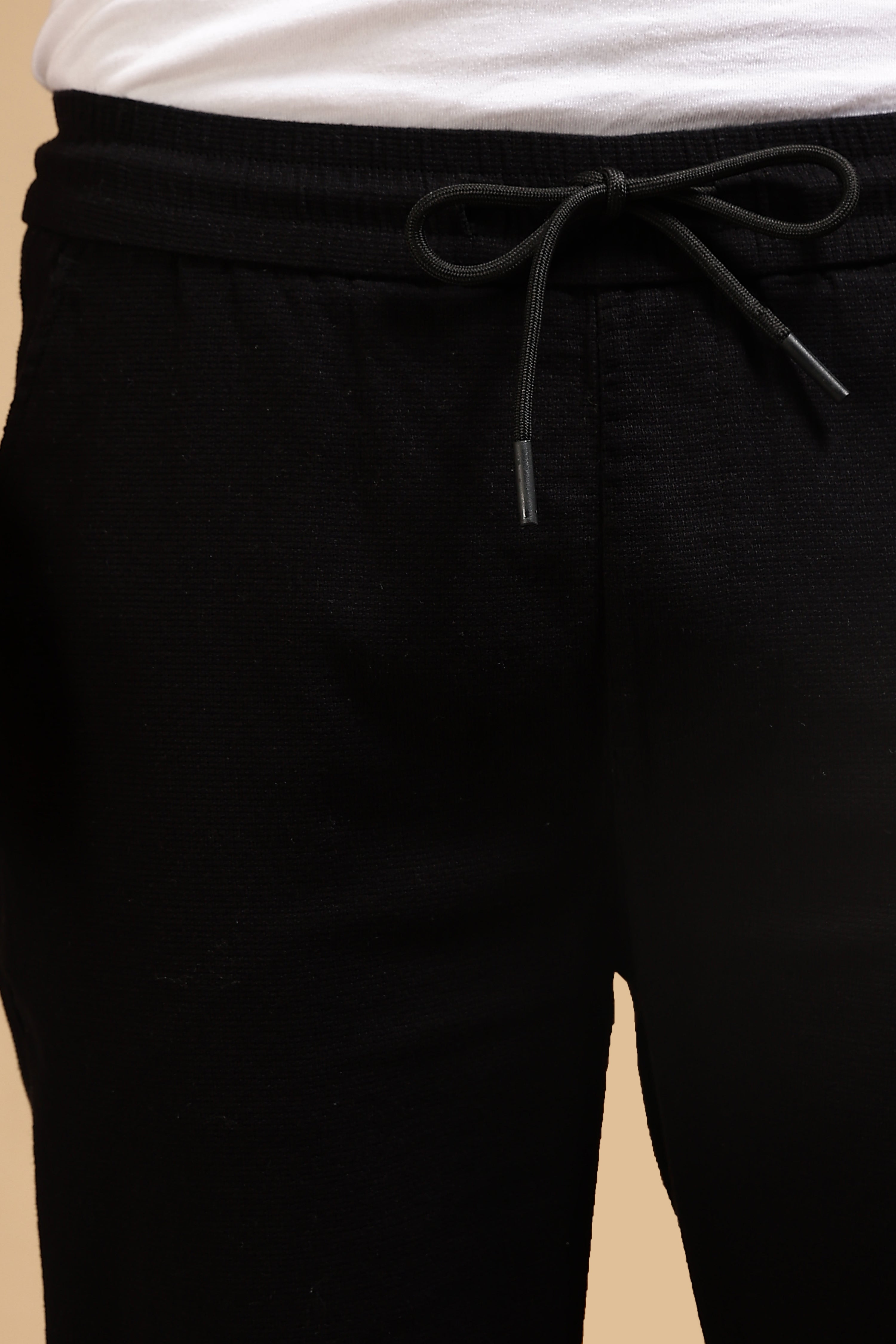 Men Black Cotton Loose Fit Drawcord Pants