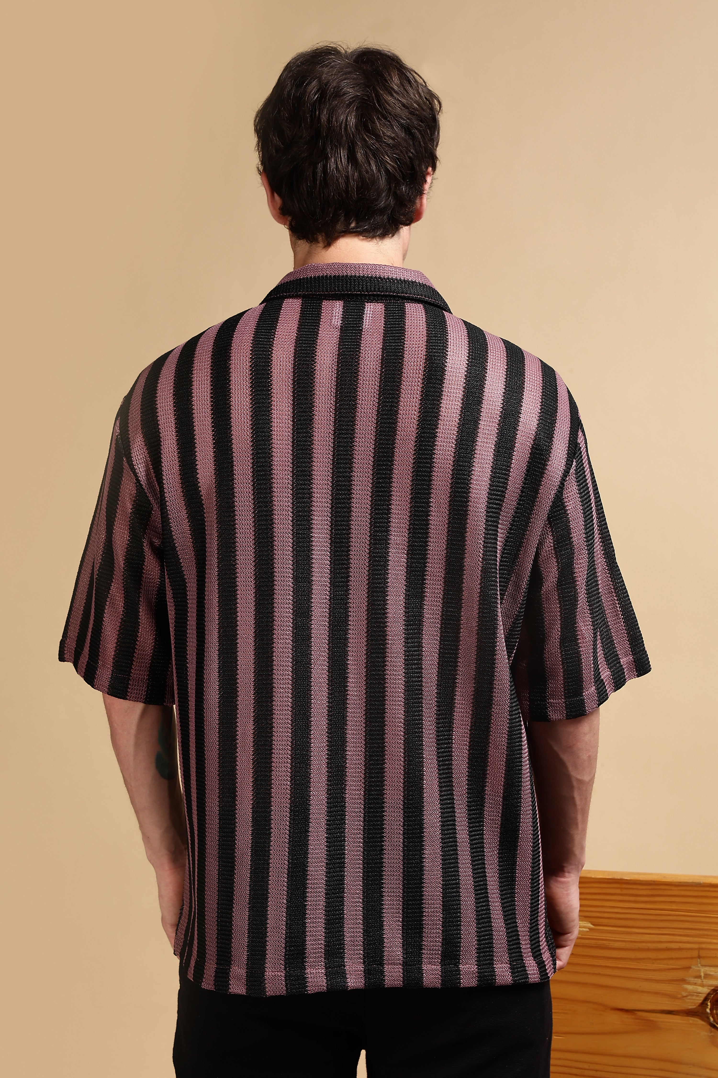 Men Pink Polyester Croatia Striped Shirt