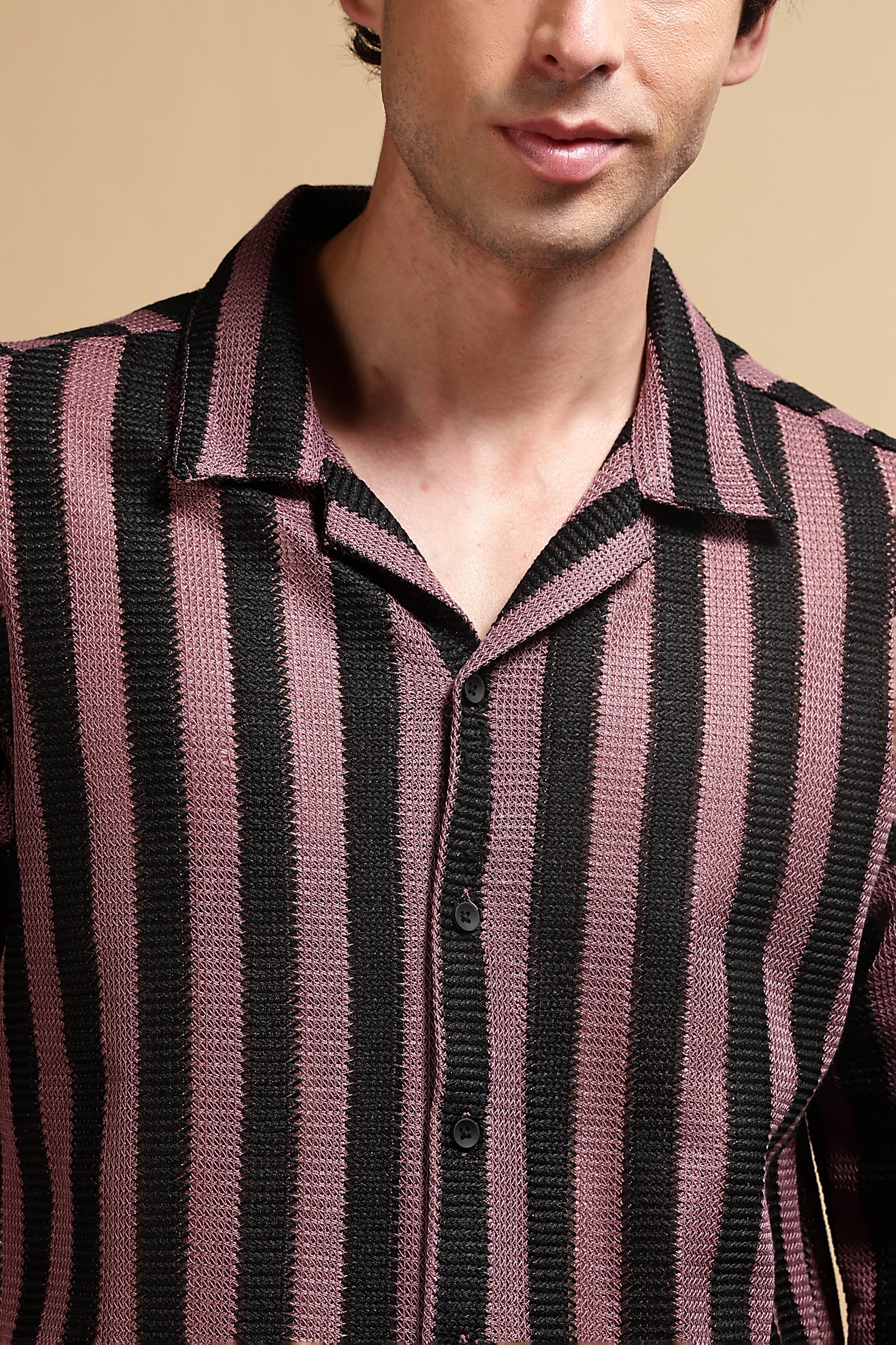 Men Pink Polyester Croatia Striped Shirt