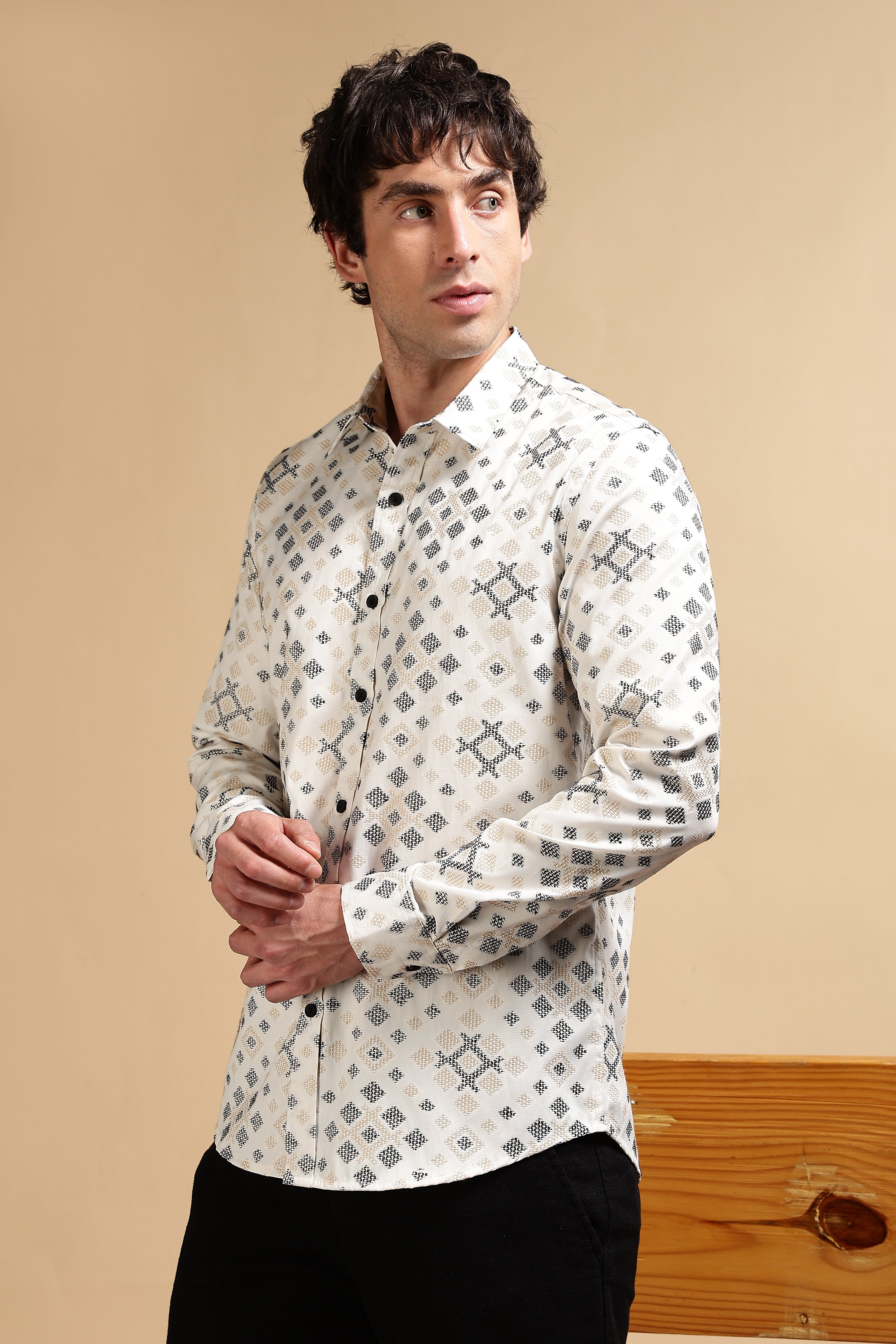 Men Black Poly Cotton Slim Fit Shirt