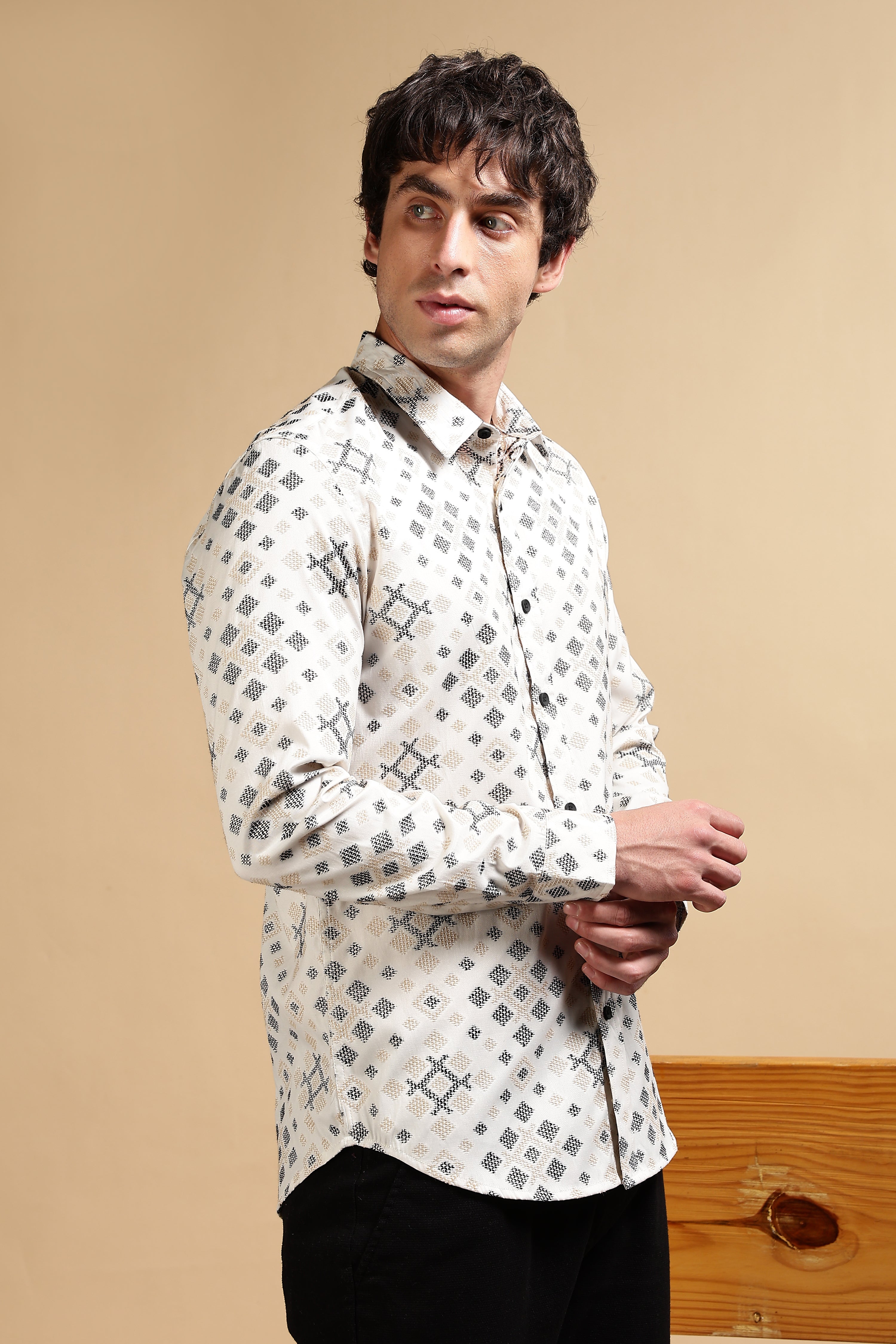 Men Black Poly Cotton Slim Fit Shirt