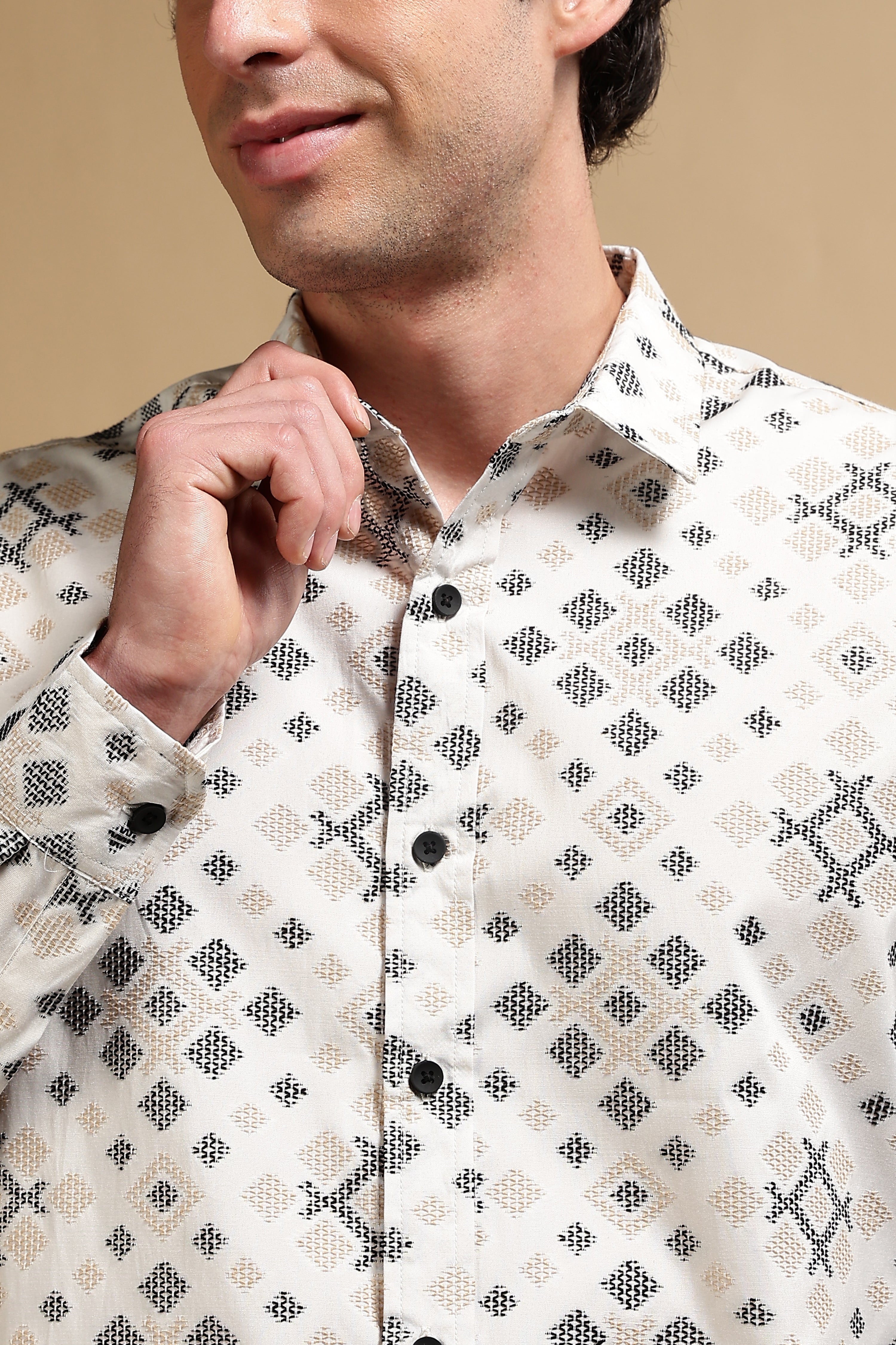 Men Black Poly Cotton Slim Fit Shirt