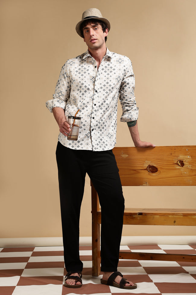 Men Black Poly Cotton Slim Fit Shirt