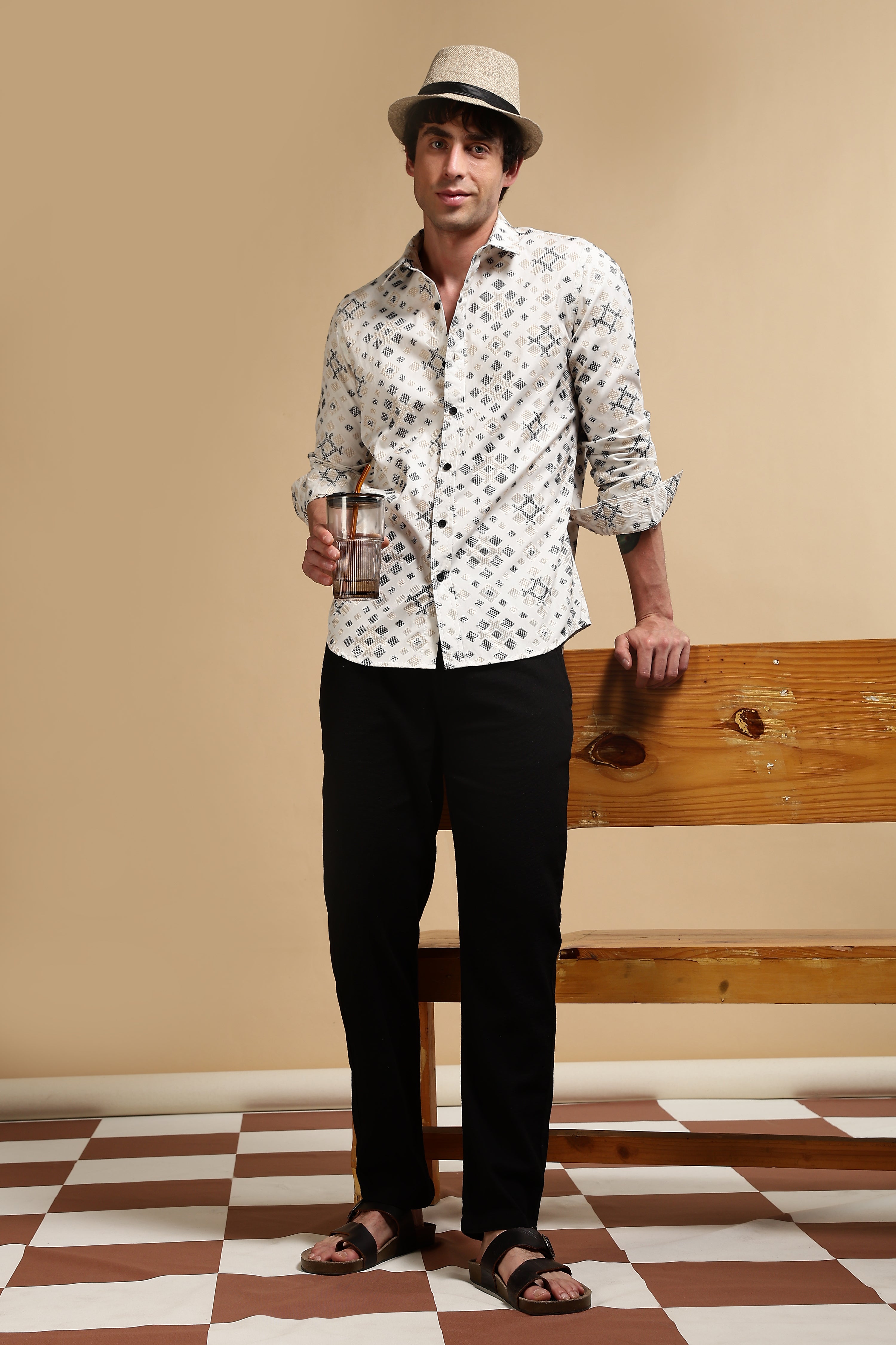 Men Black Poly Cotton Slim Fit Shirt