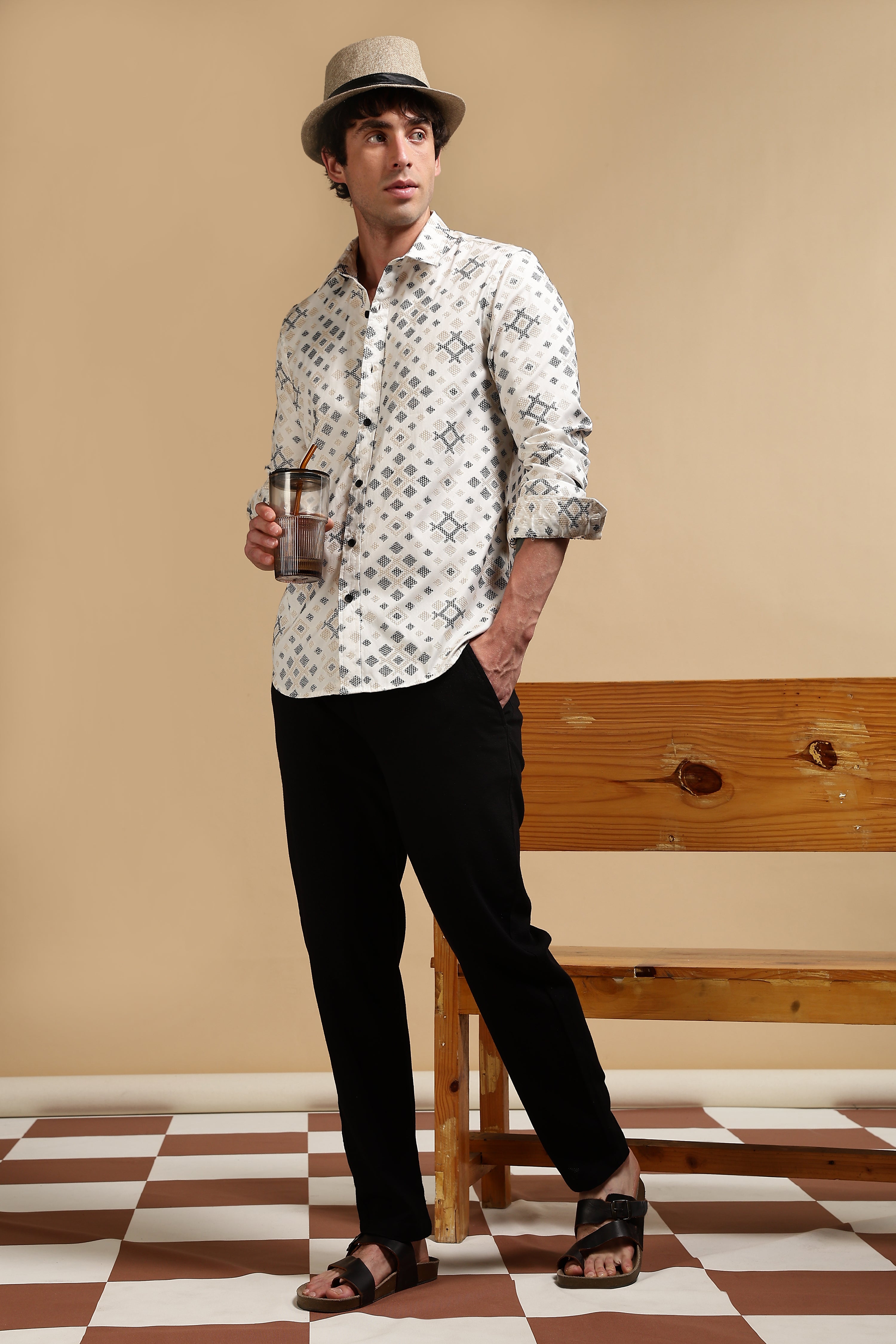Men Black Poly Cotton Slim Fit Shirt