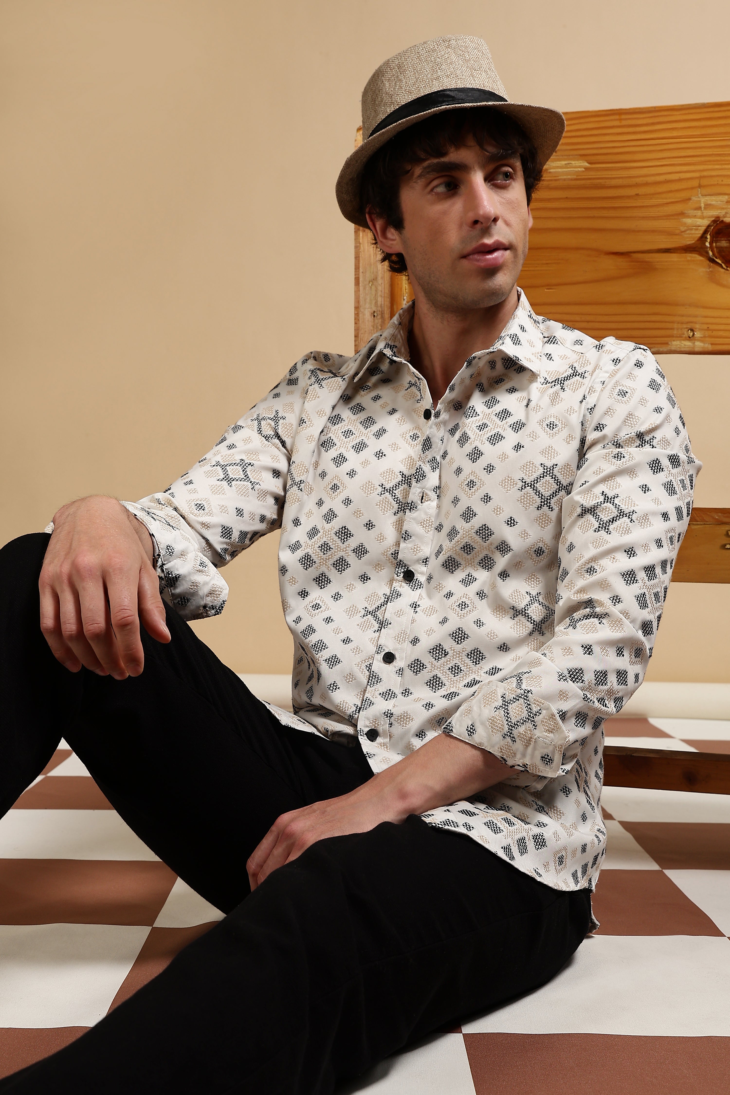 Men Black Poly Cotton Slim Fit Shirt