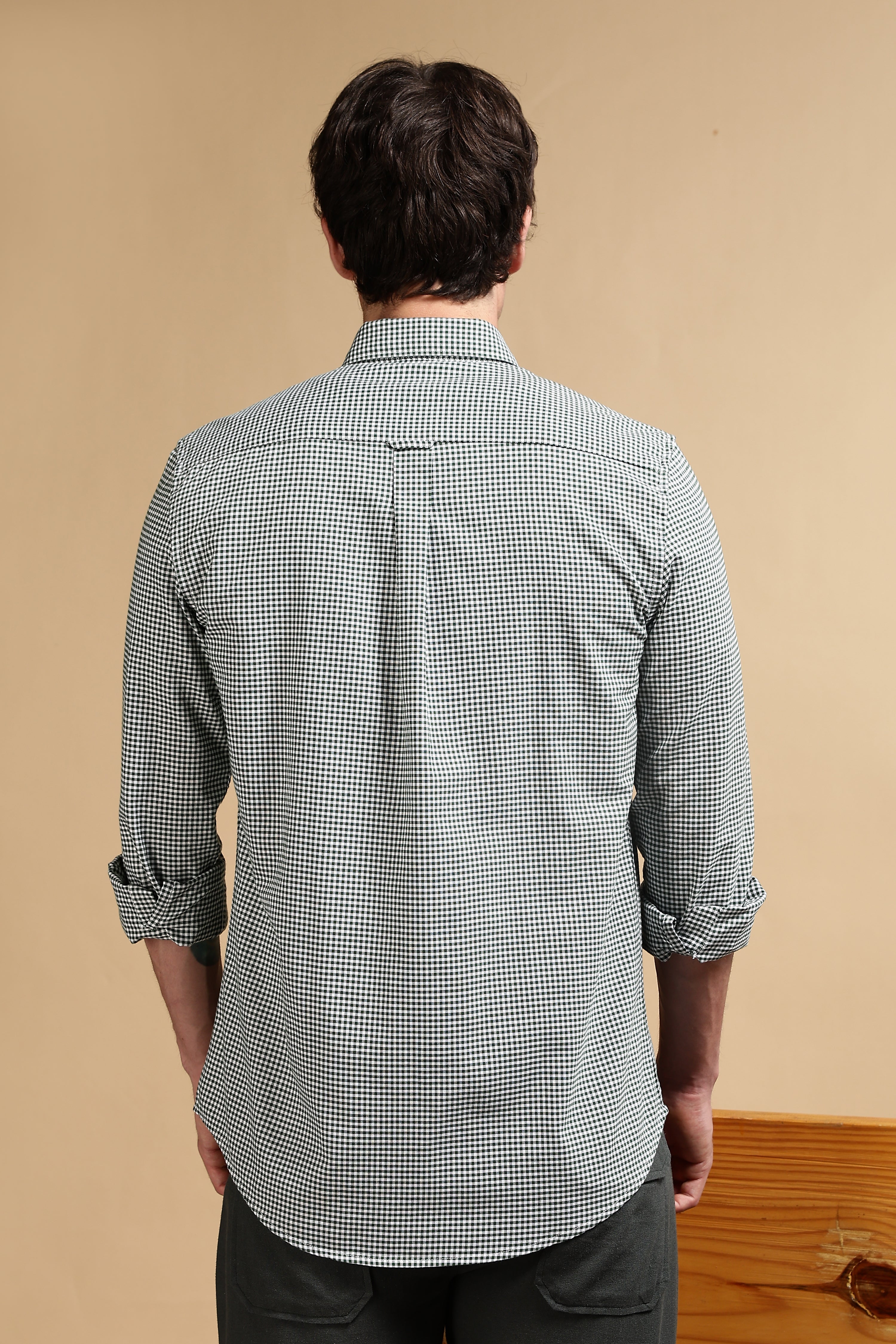 Men Green Cotton Oxford Slim Fit Mini Checks Shirt