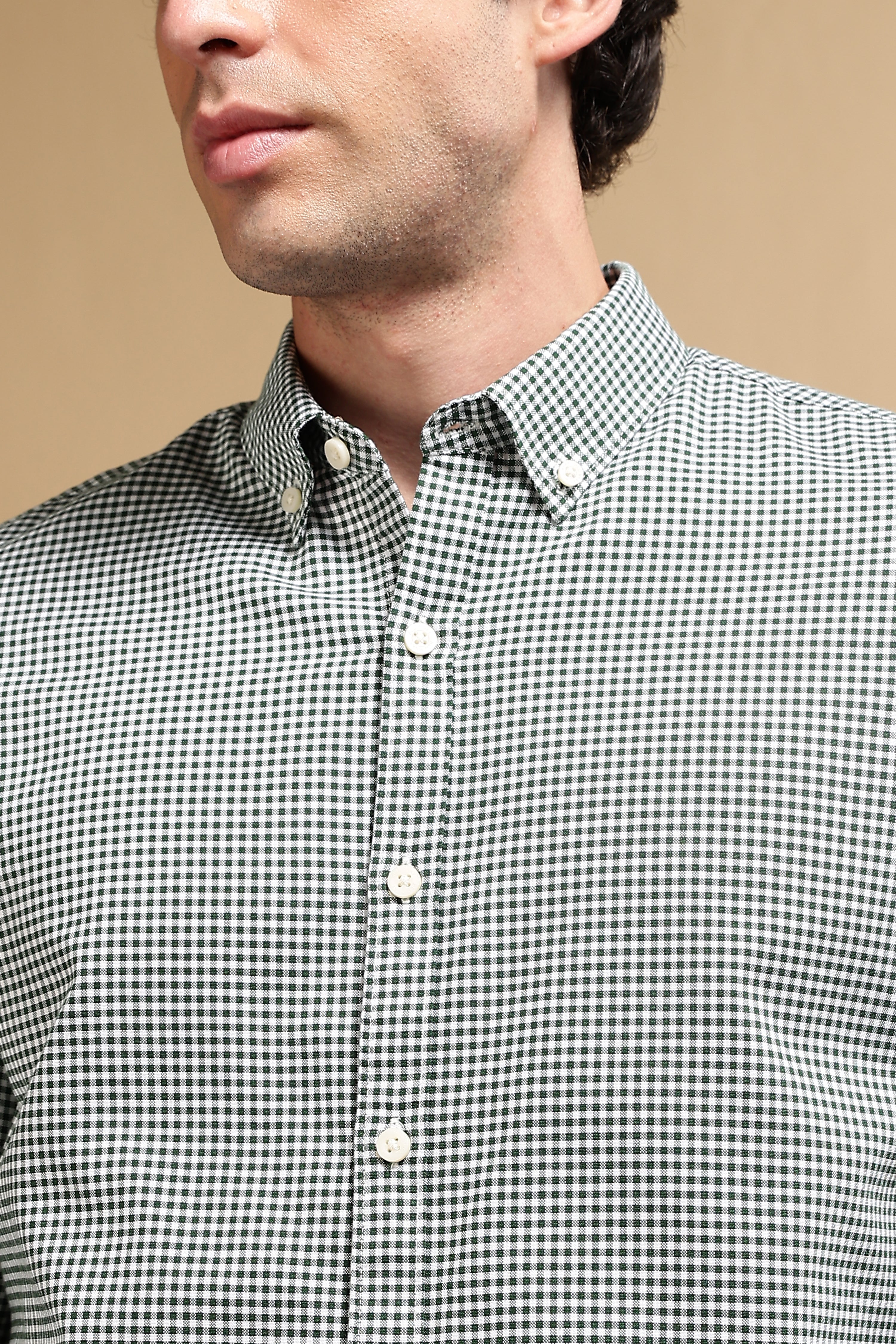 Men Green Cotton Oxford Slim Fit Mini Checks Shirt