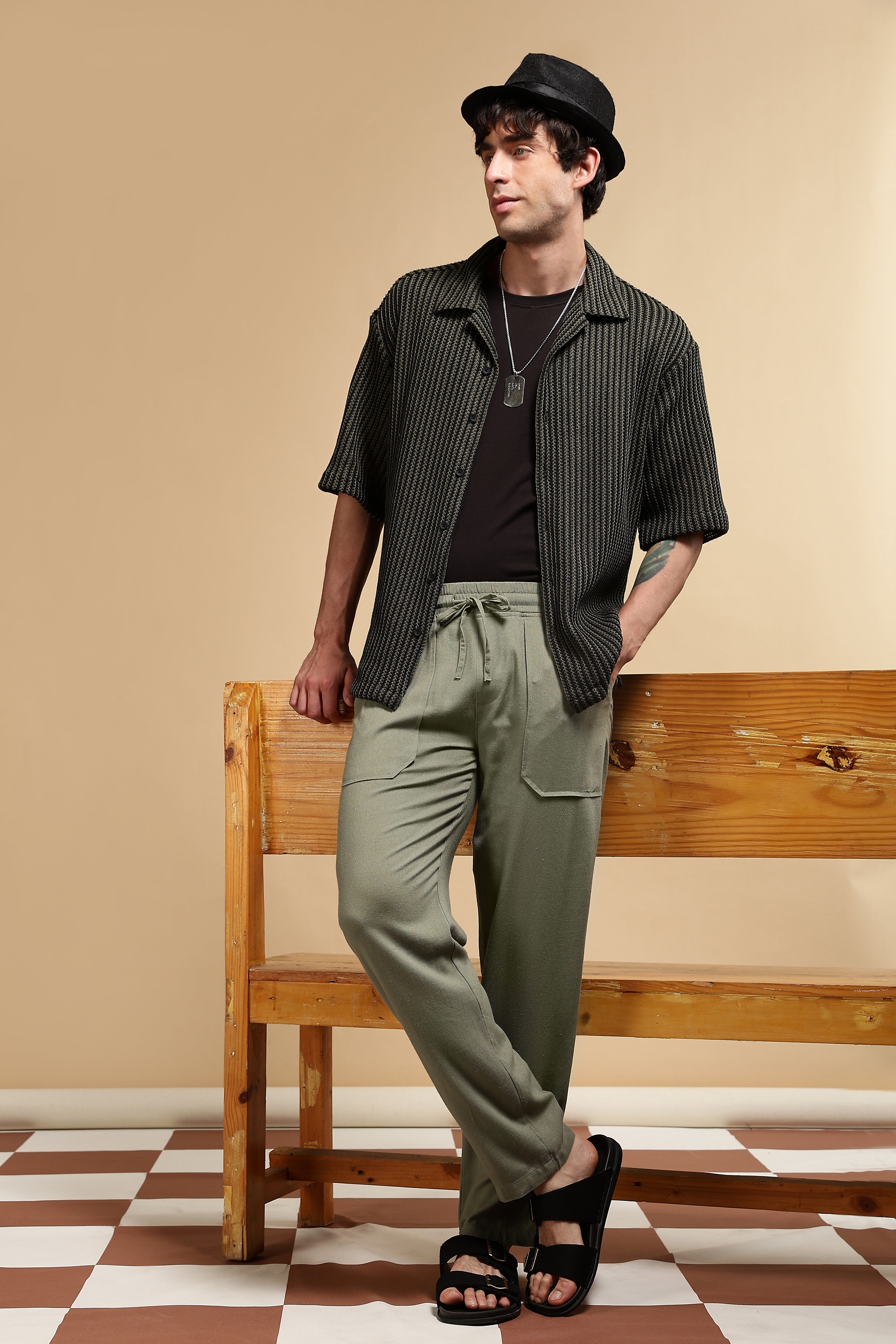 Men Green Polyester Relaxed Fit Shirt