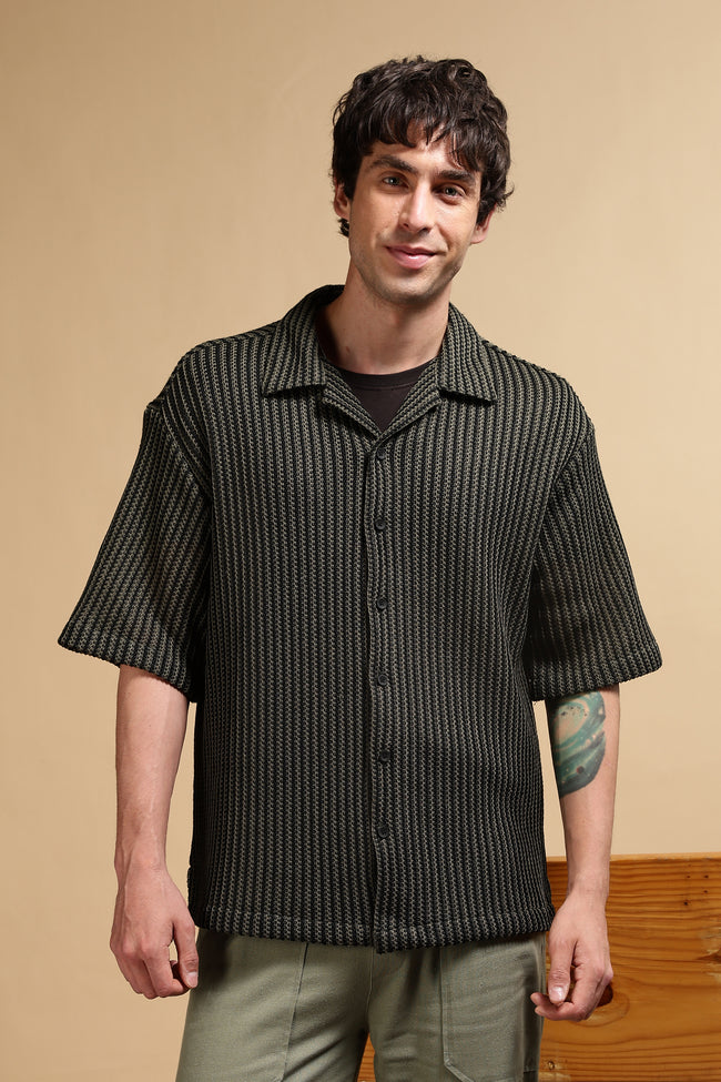 Men Green Polyester Relaxed Fit Shirt