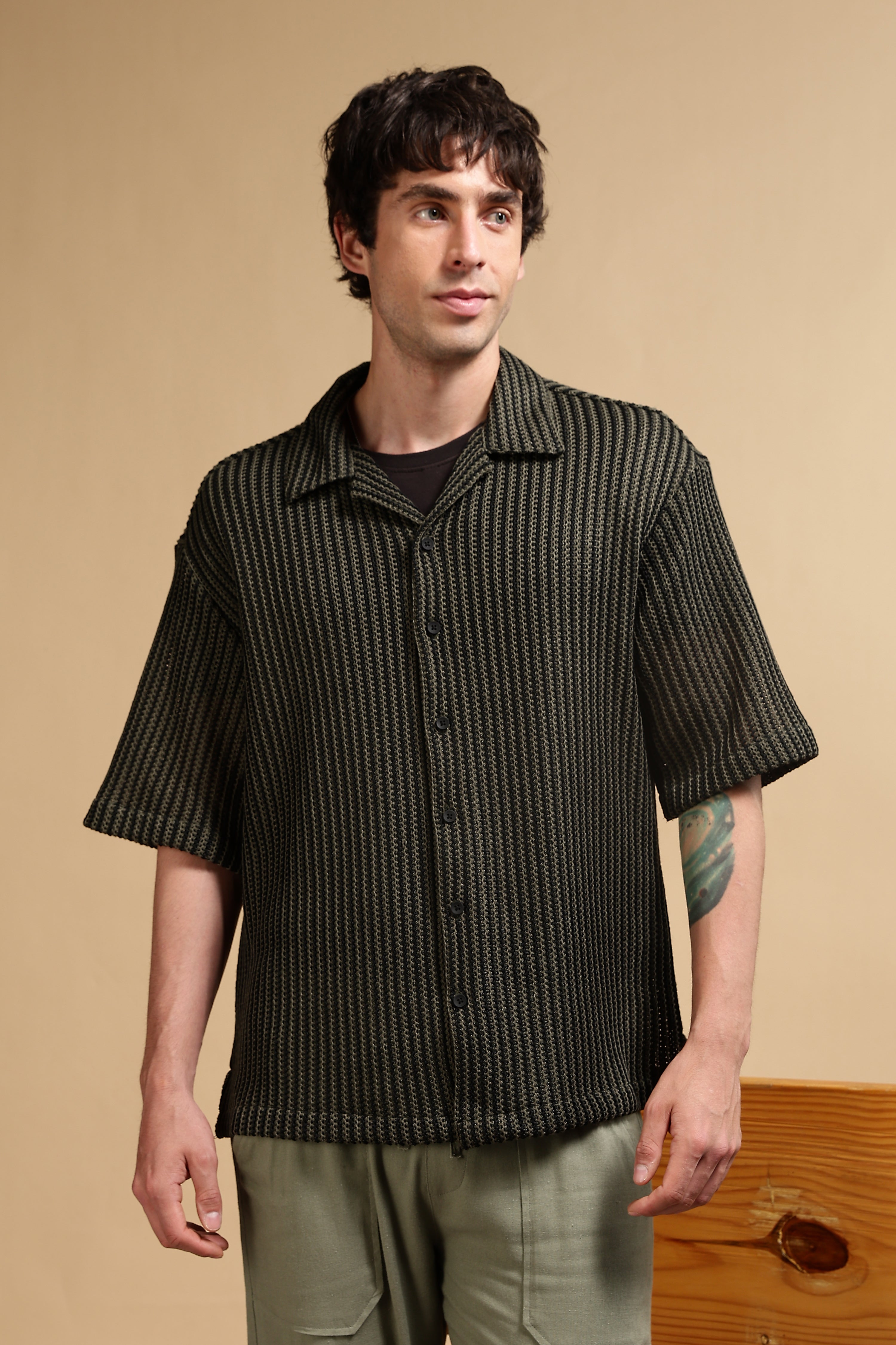 Men Green Polyester Relaxed Fit Shirt