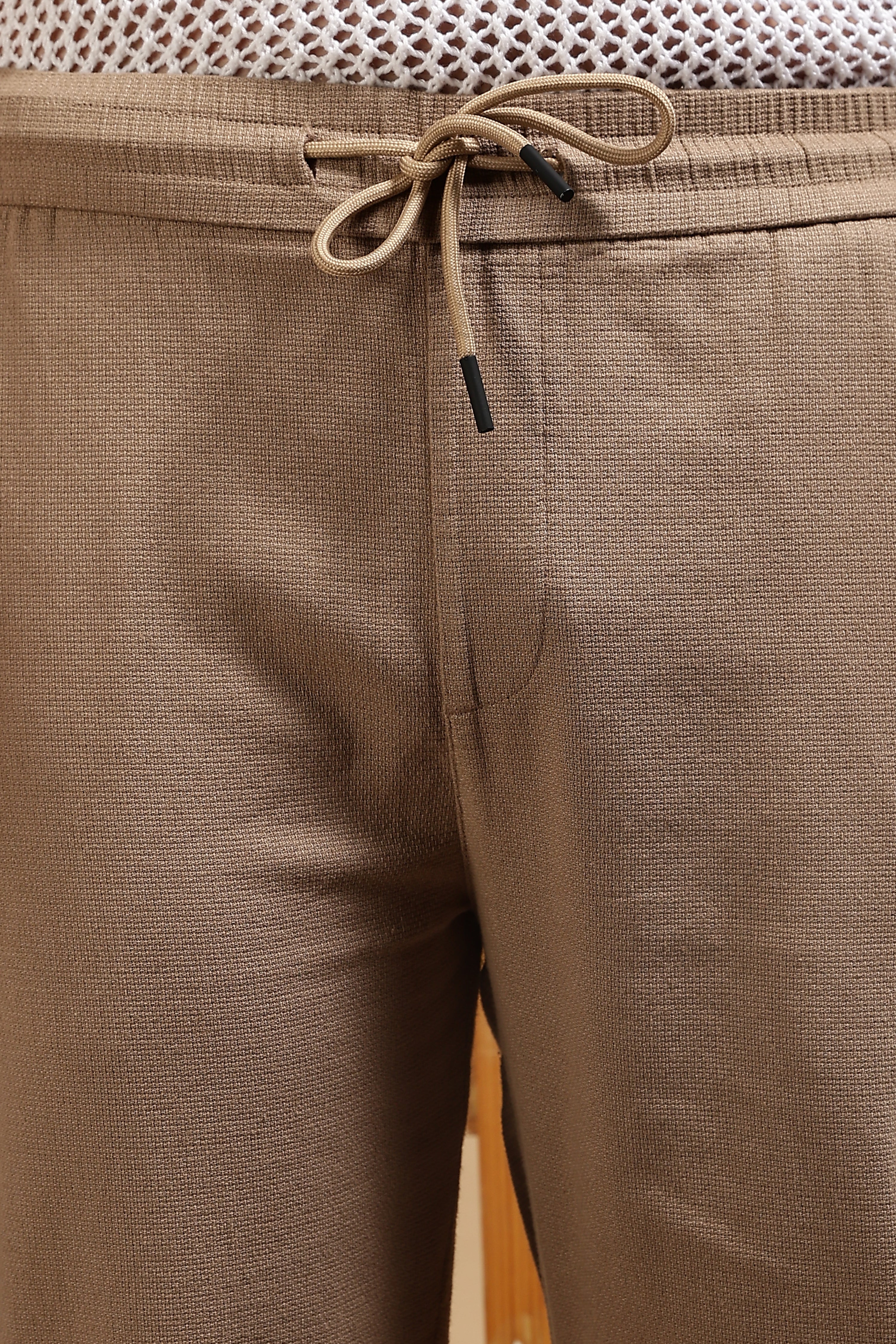 Men Khaki Cotton Loose Fit Drawcord Pants