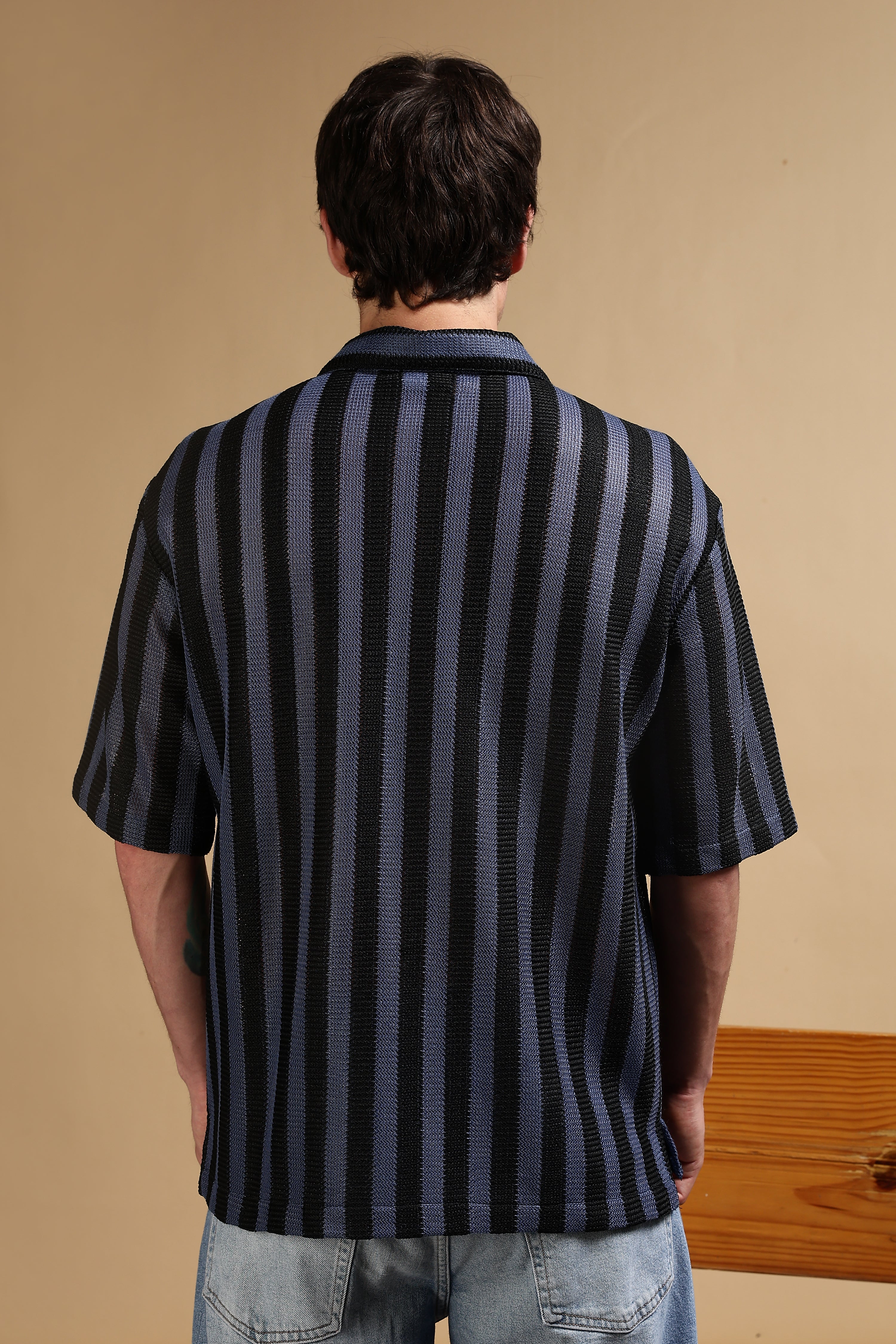 Men Blue Polyester Croatia Striped Shirt