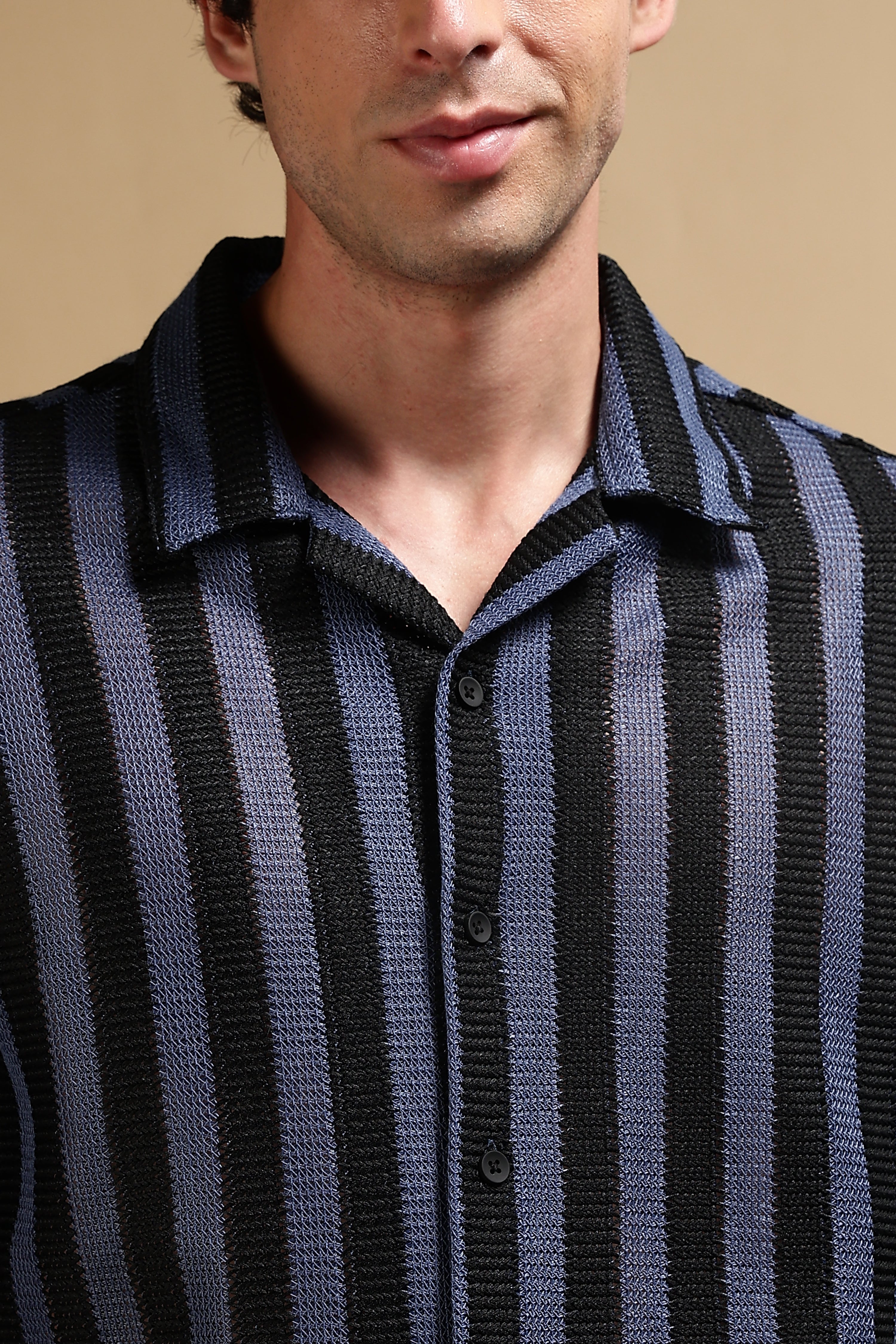 Men Blue Polyester Croatia Striped Shirt