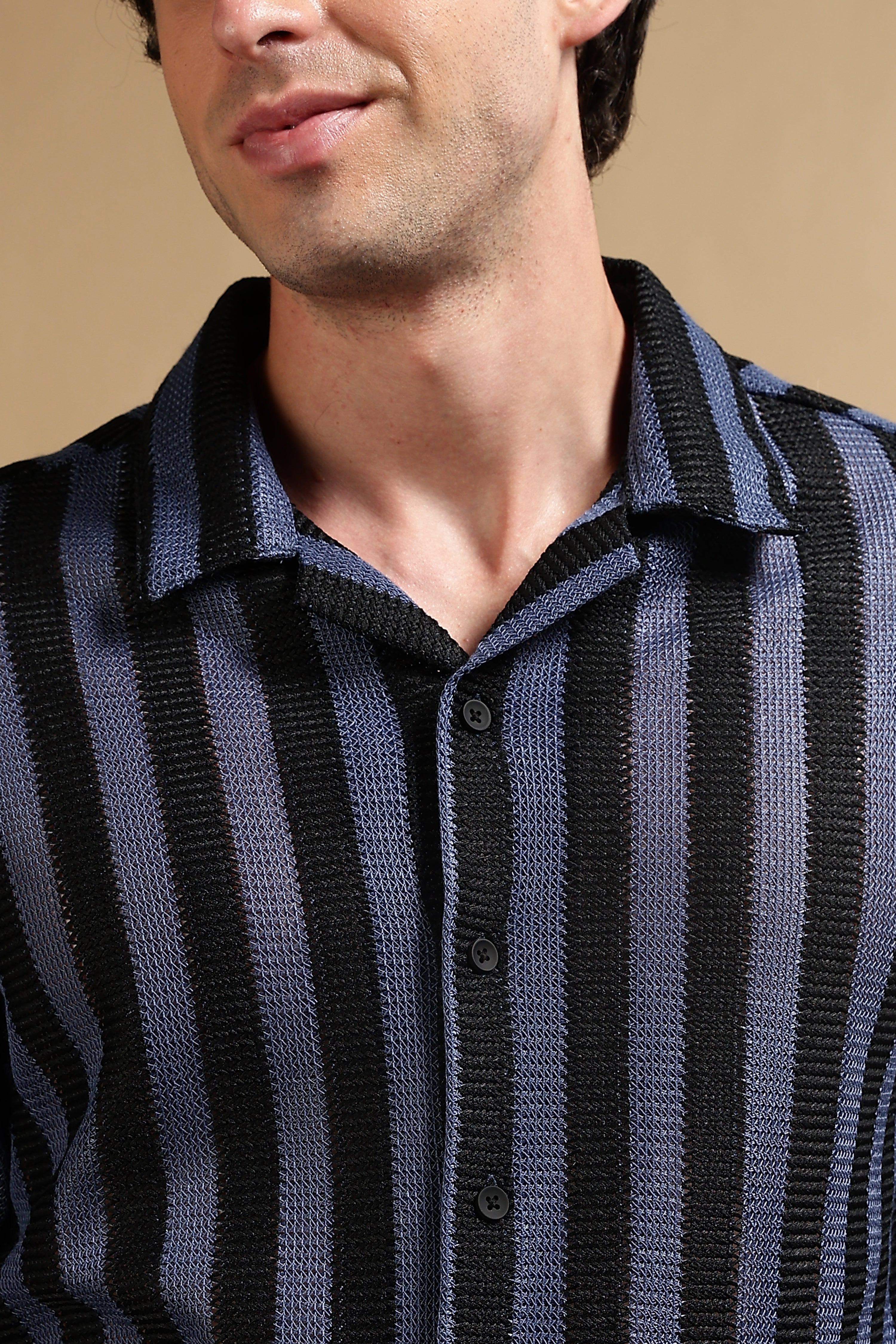 Men Blue Polyester Croatia Striped Shirt
