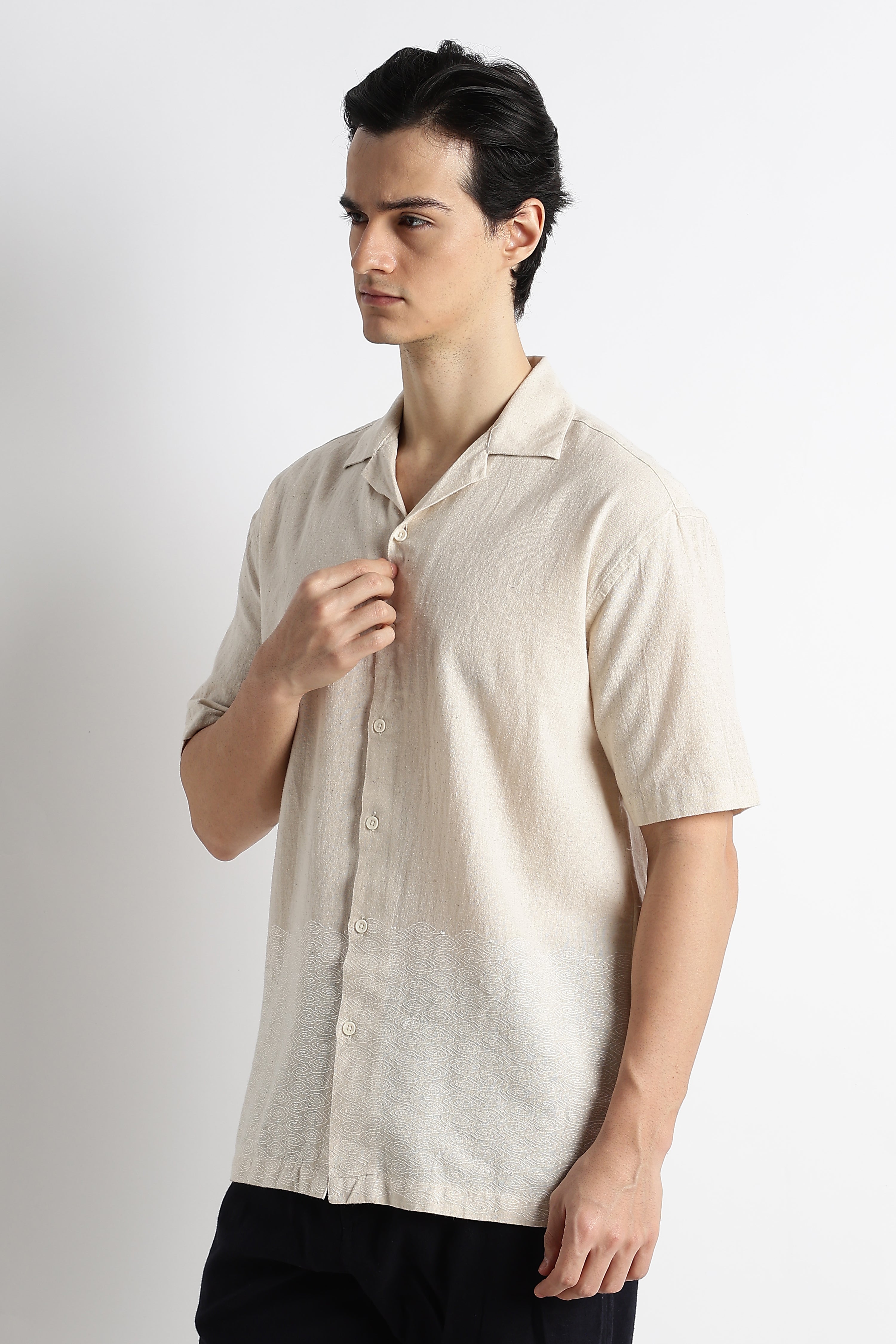 Men Cotton Cuban Collar Shirt