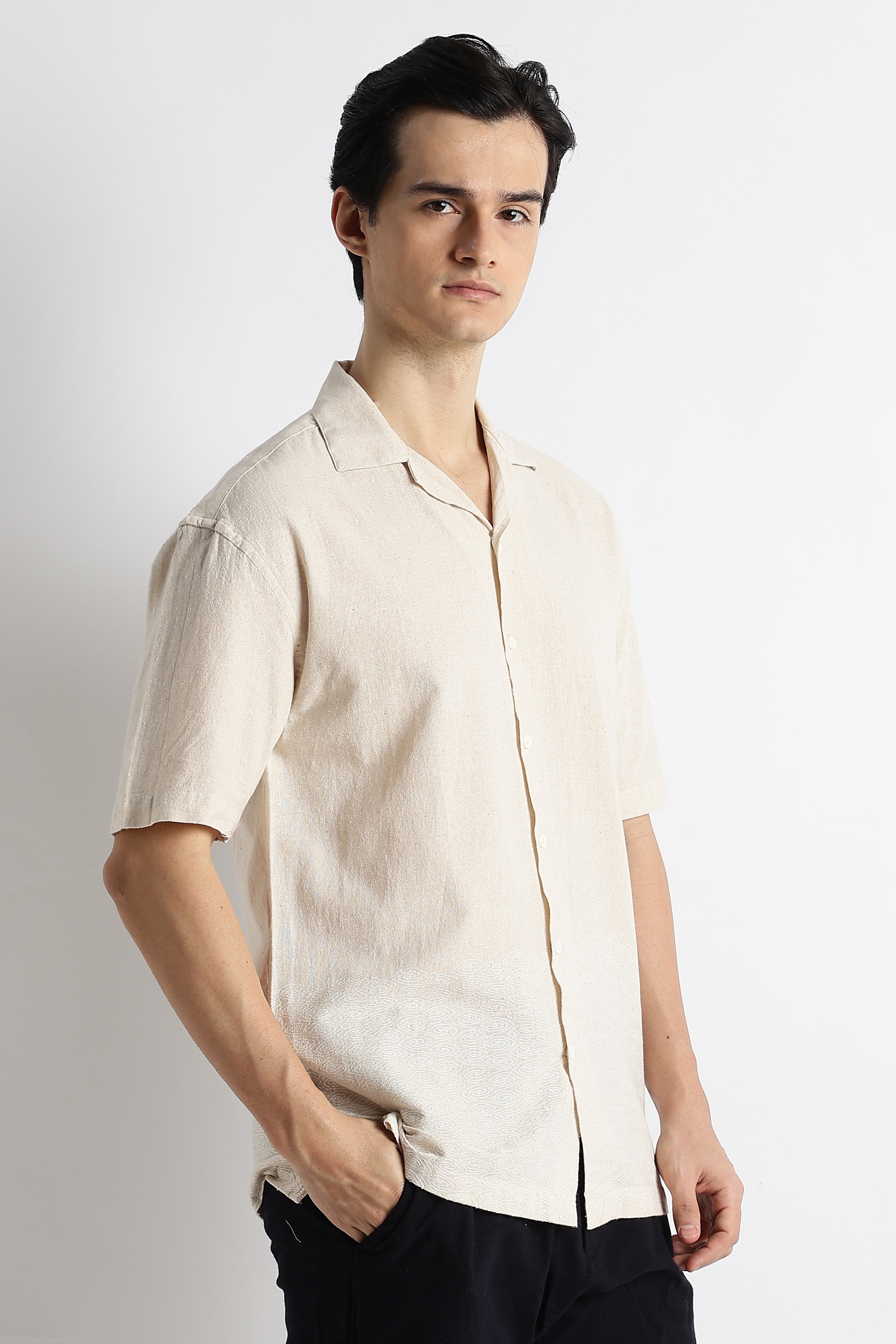 Men Cotton Cuban Collar Shirt