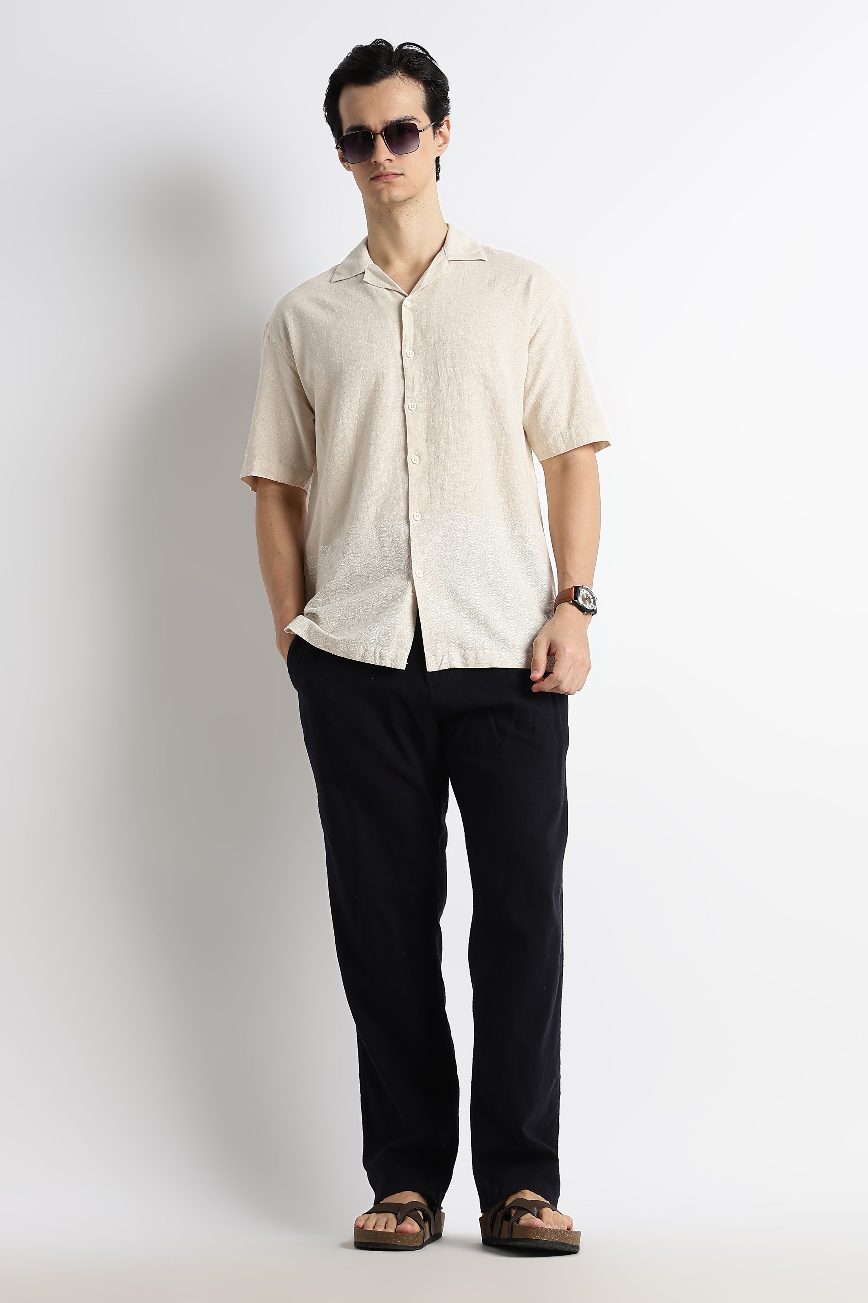Men Cotton Cuban Collar Shirt