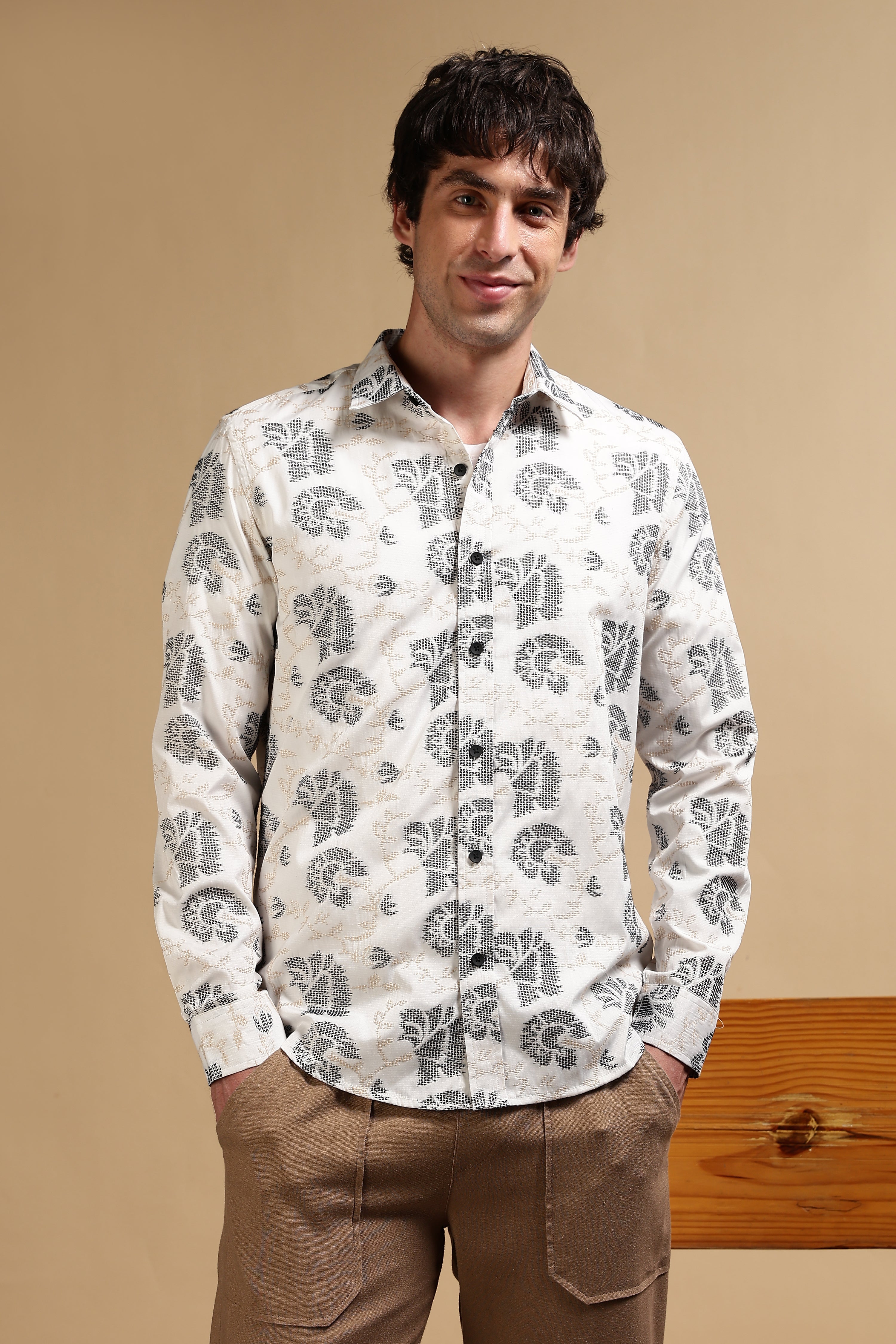 Men White Poly Cotton Slim Fit Shirt