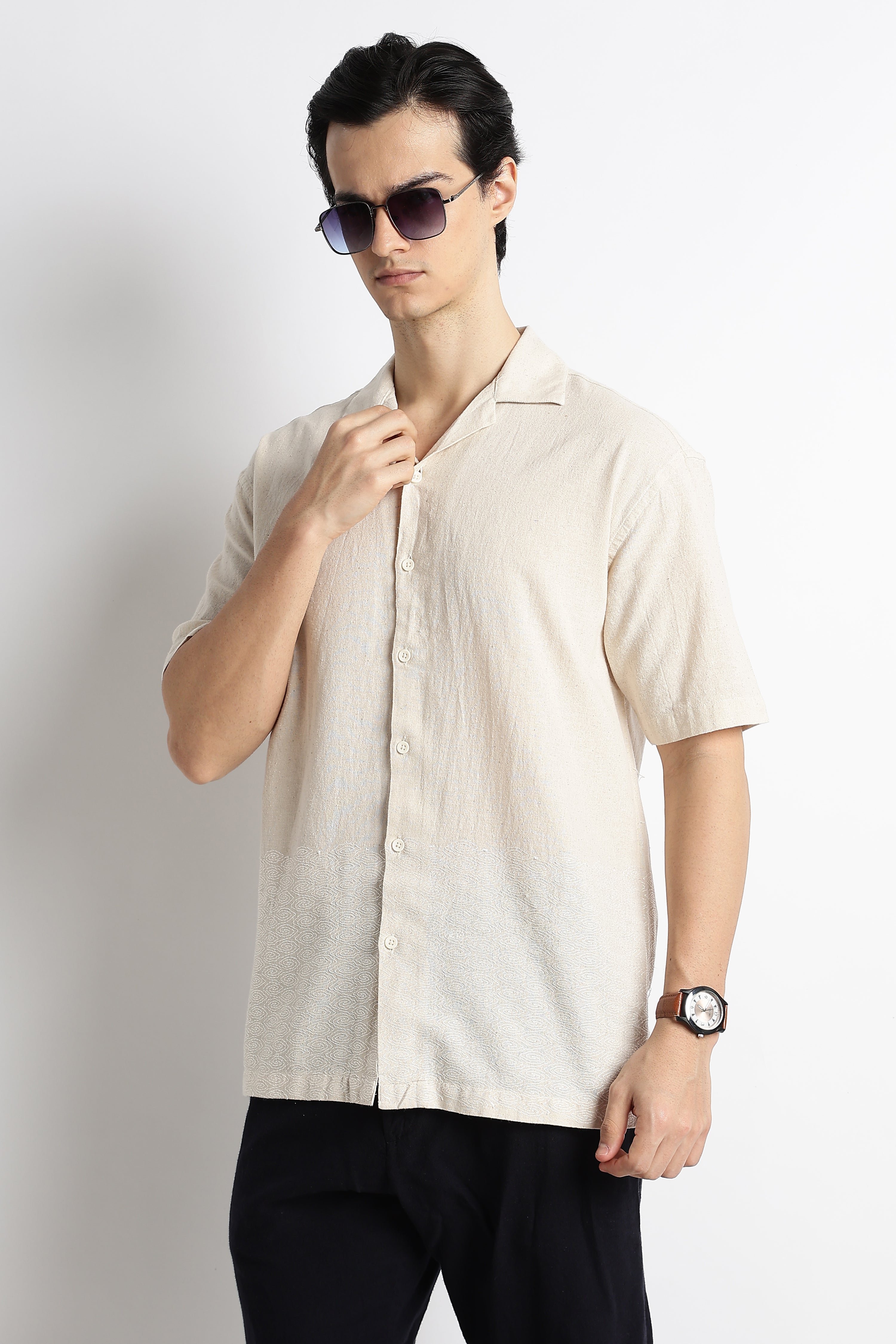 Men Cotton Cuban Collar Shirt