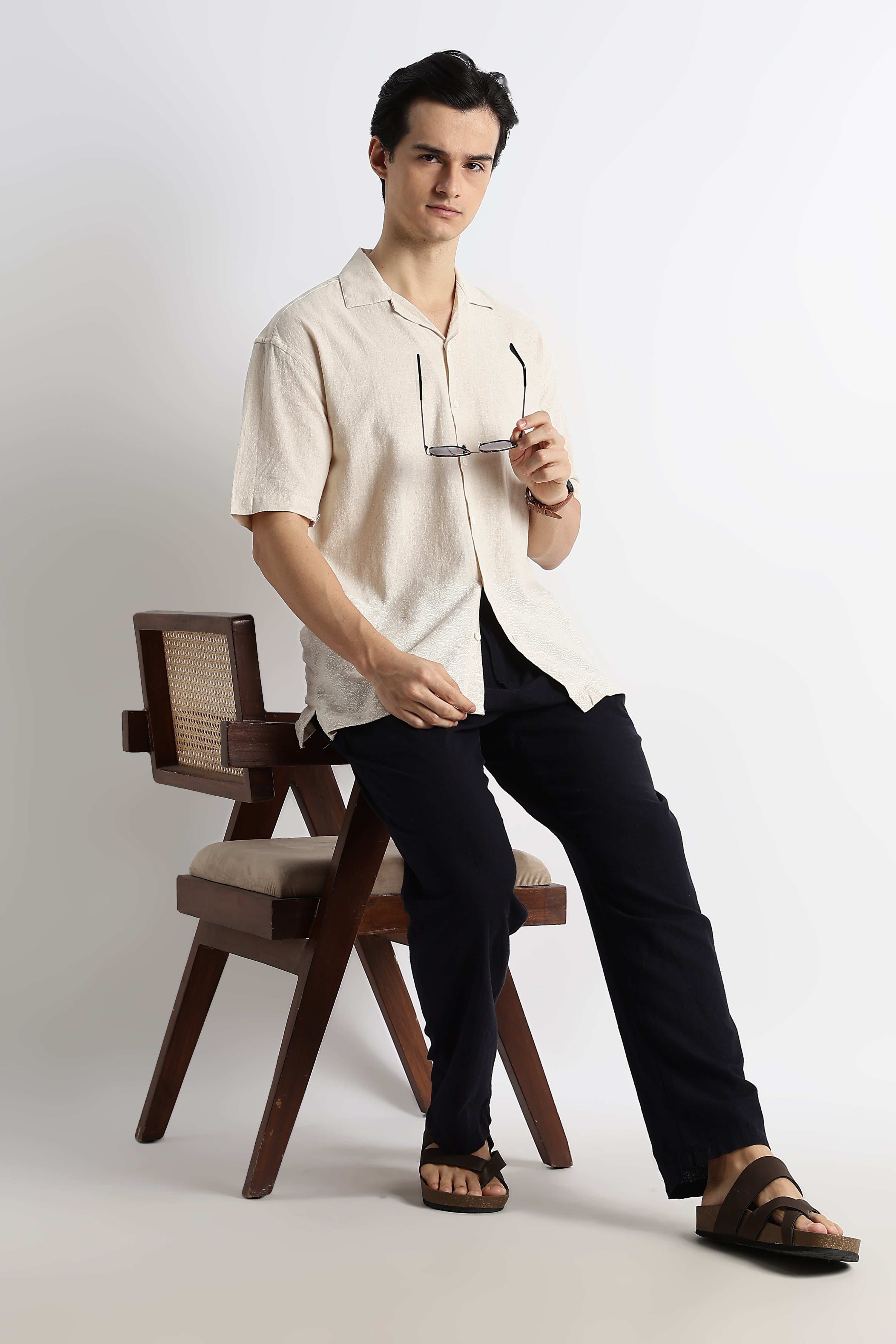 Men Cotton Cuban Collar Shirt