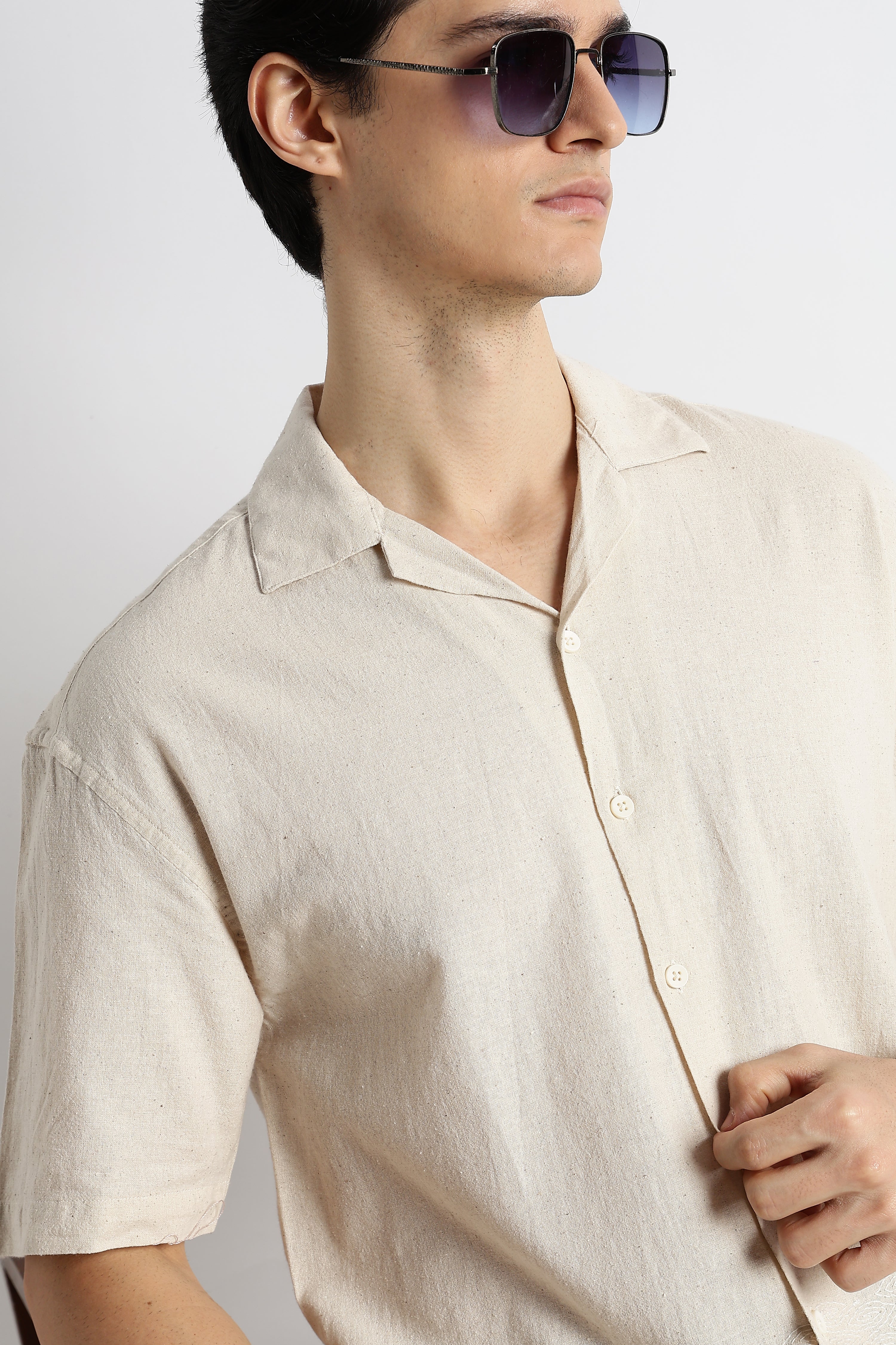 Men Cotton Cuban Collar Shirt