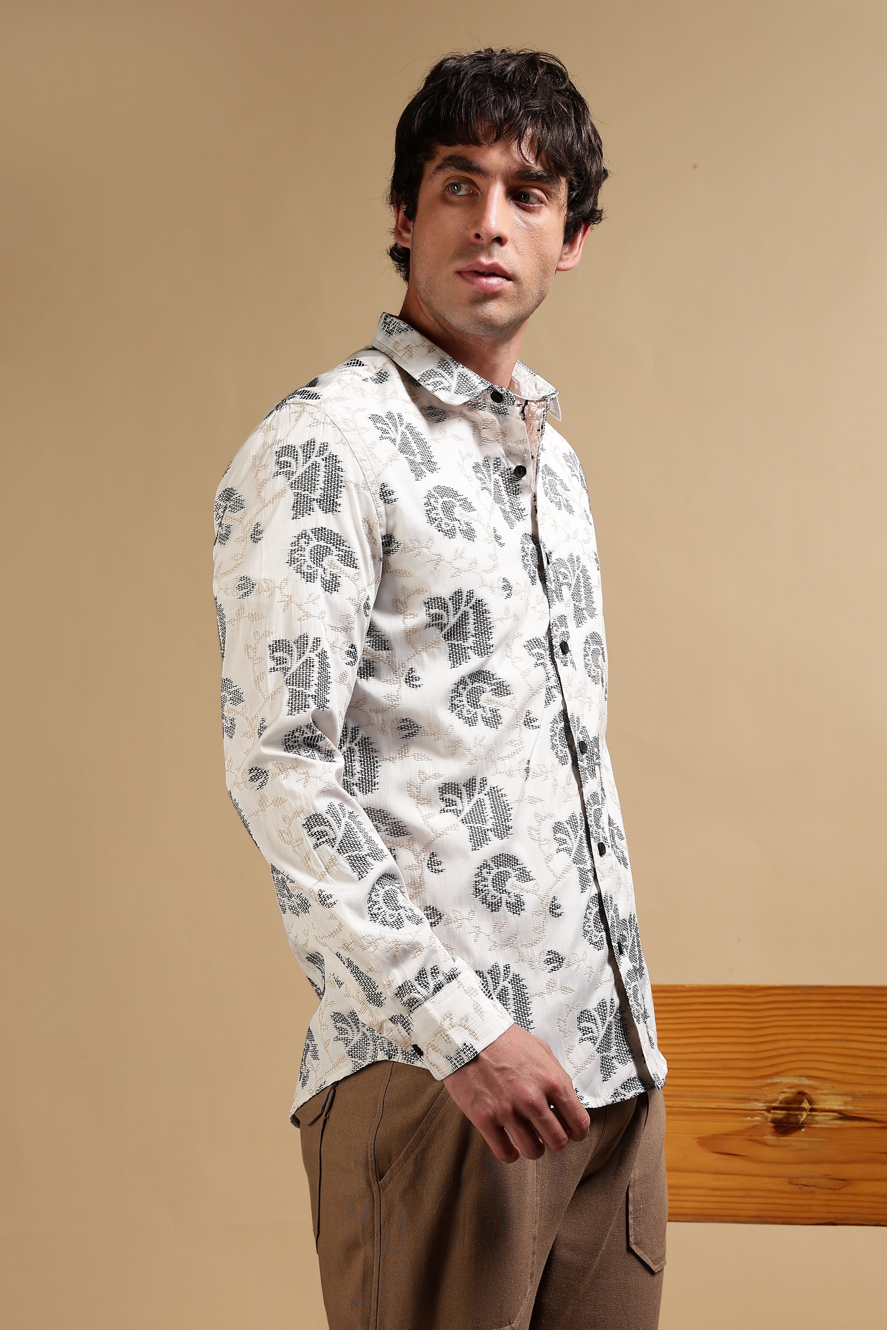 Men White Poly Cotton Slim Fit Shirt