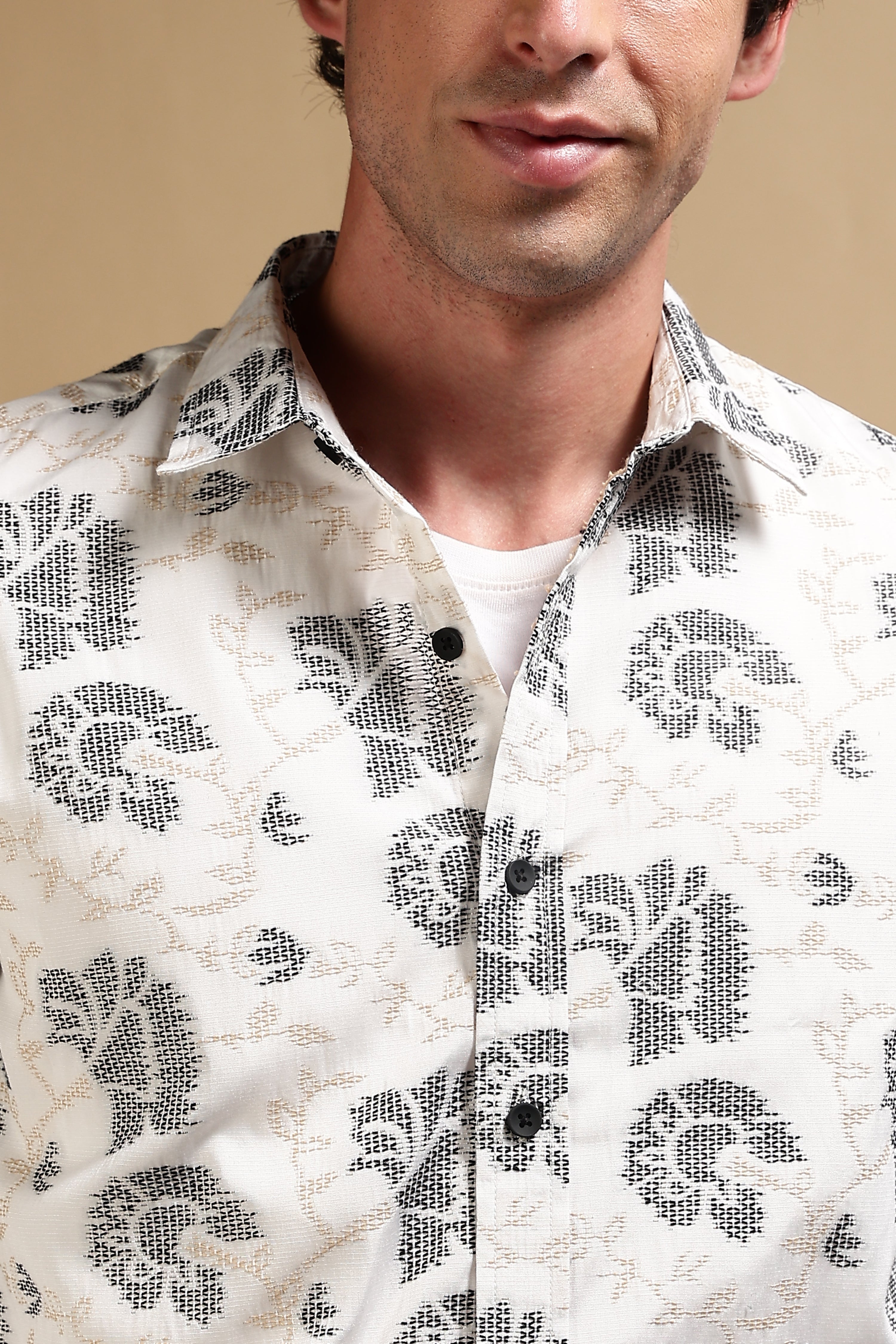Men White Poly Cotton Slim Fit Shirt