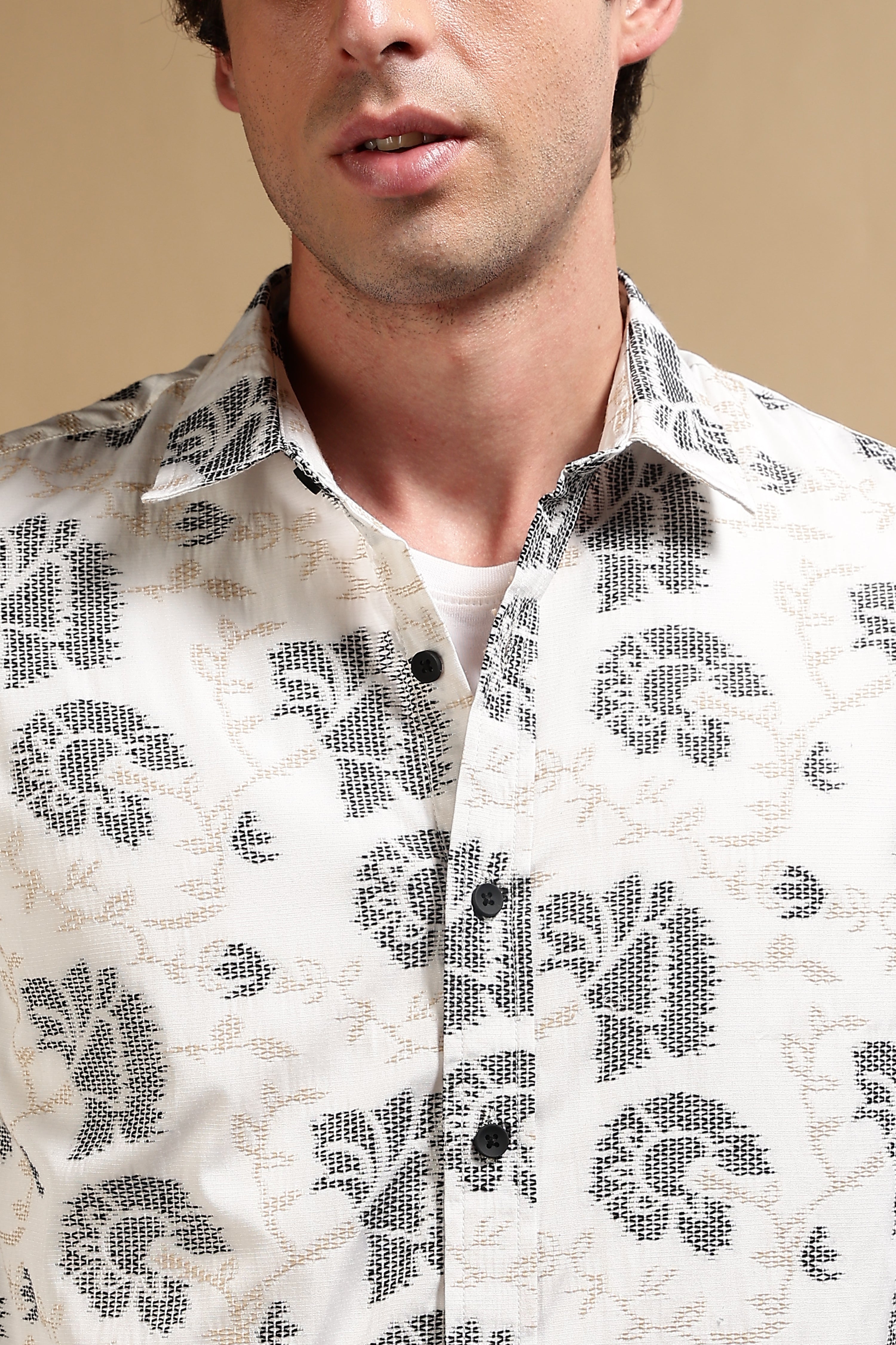 Men White Poly Cotton Slim Fit Shirt