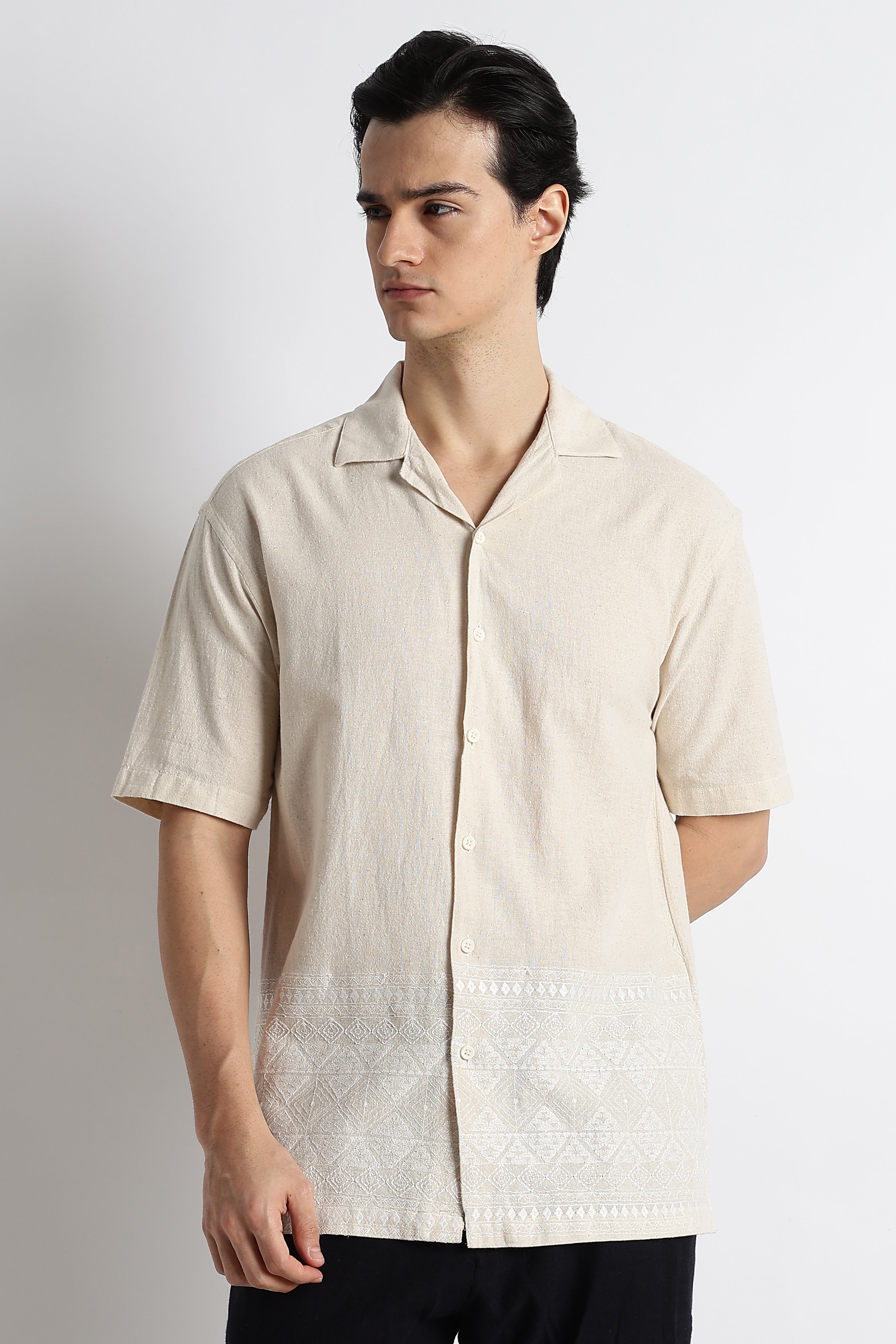 Men Cotton Cuban Collar Shirt