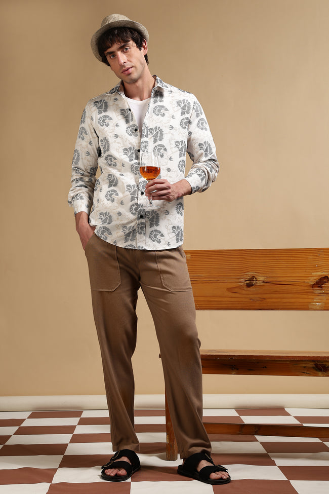 Men White Poly Cotton Slim Fit Shirt