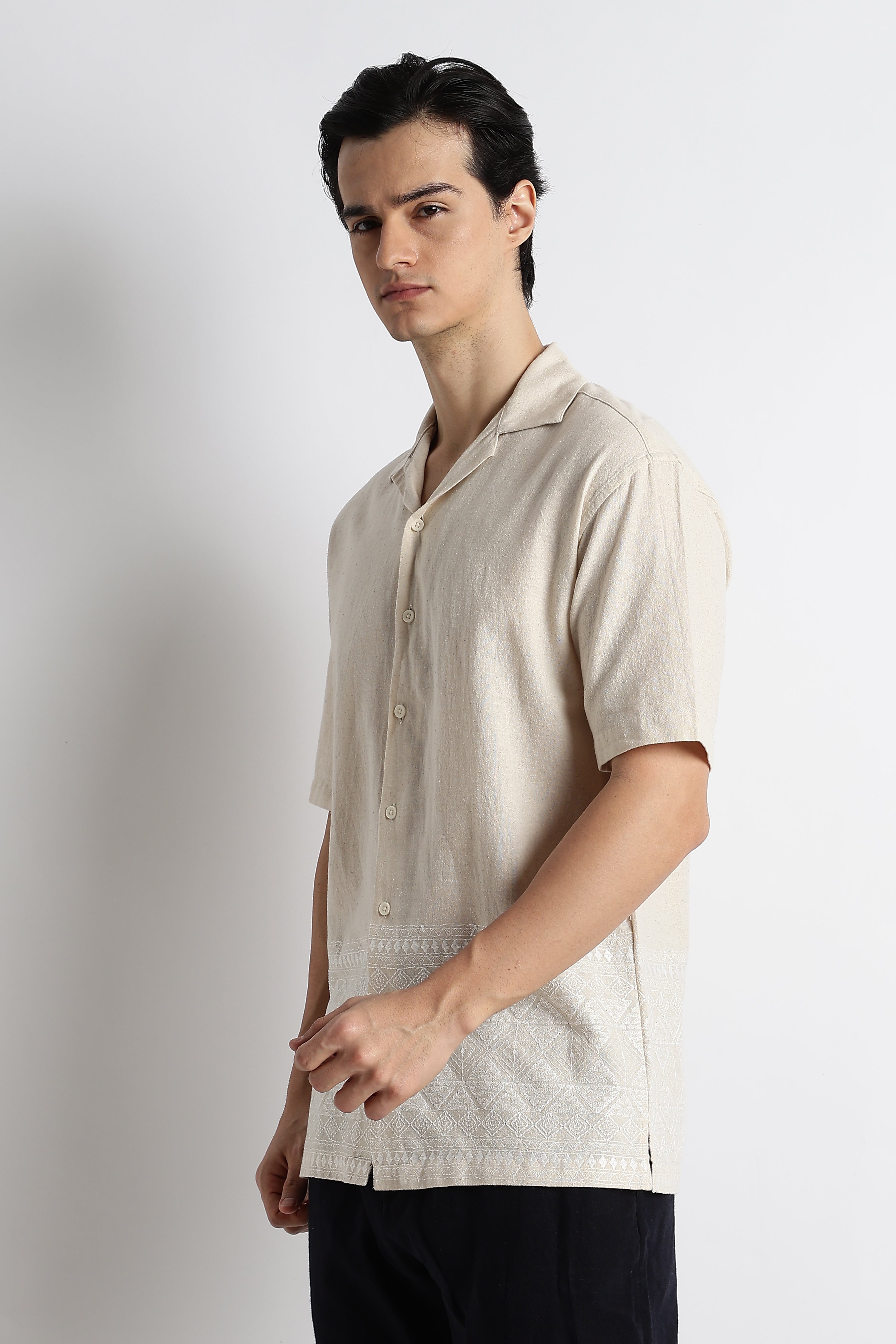 Men Cotton Cuban Collar Shirt