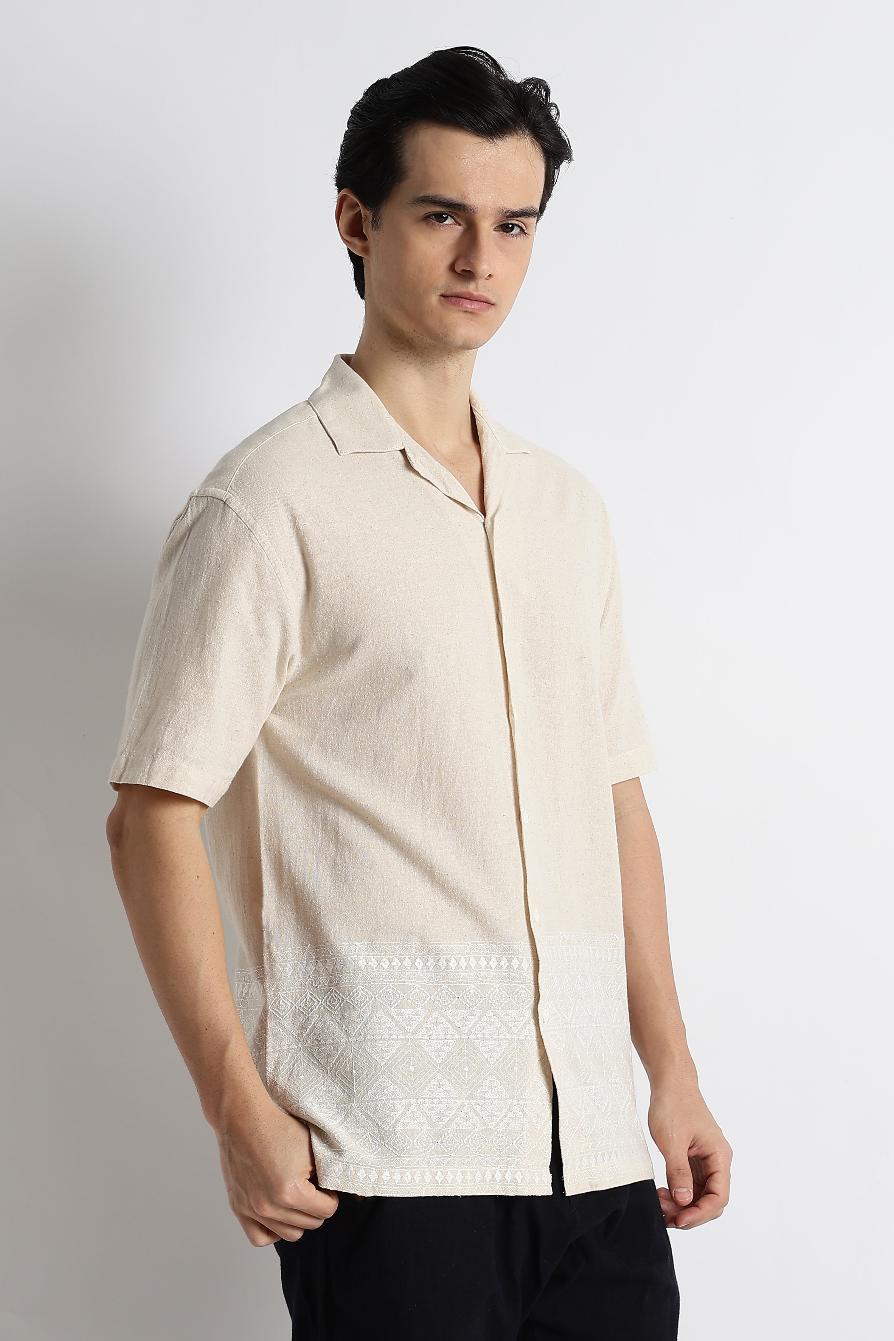 Men Cotton Cuban Collar Shirt