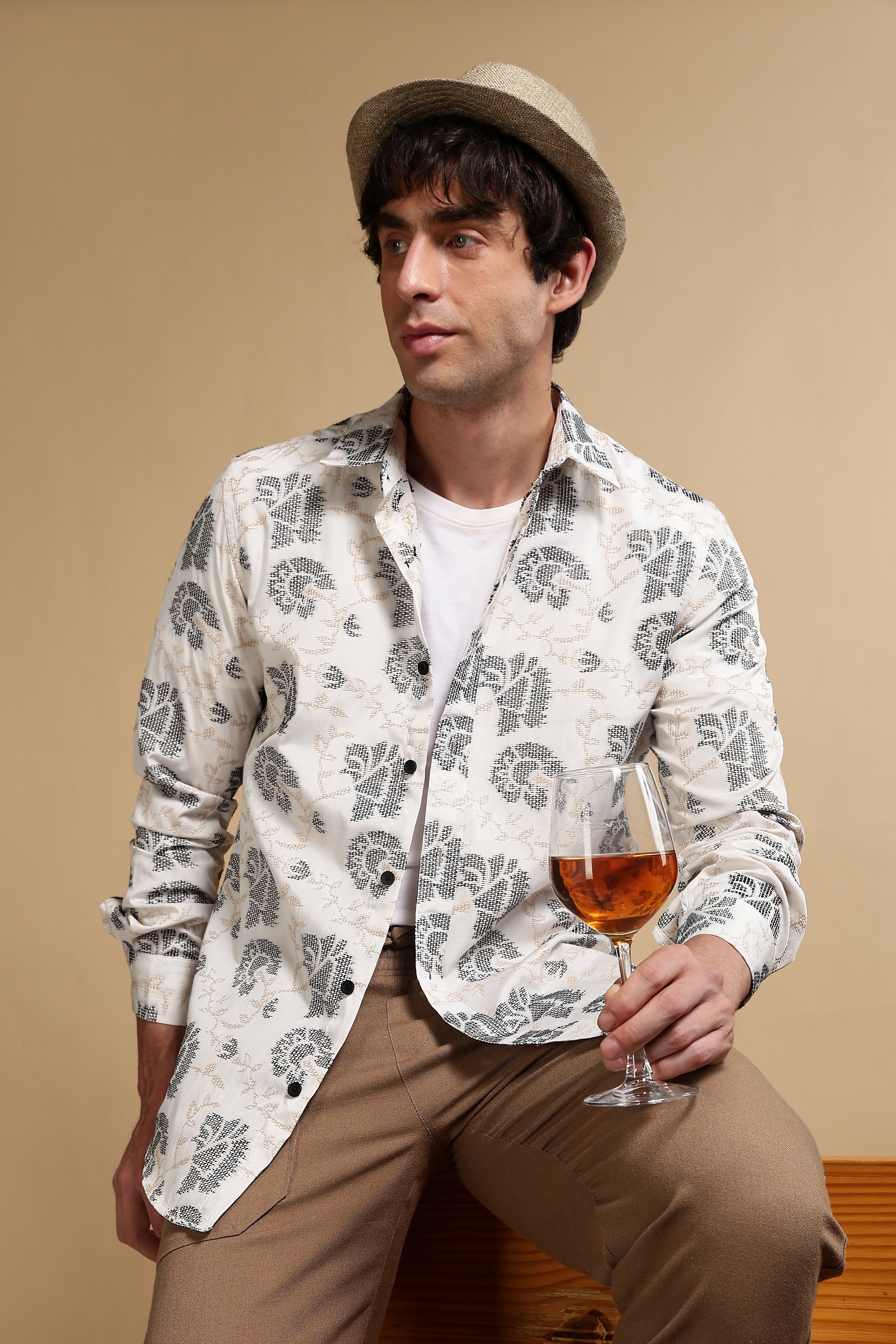 Men White Poly Cotton Slim Fit Shirt