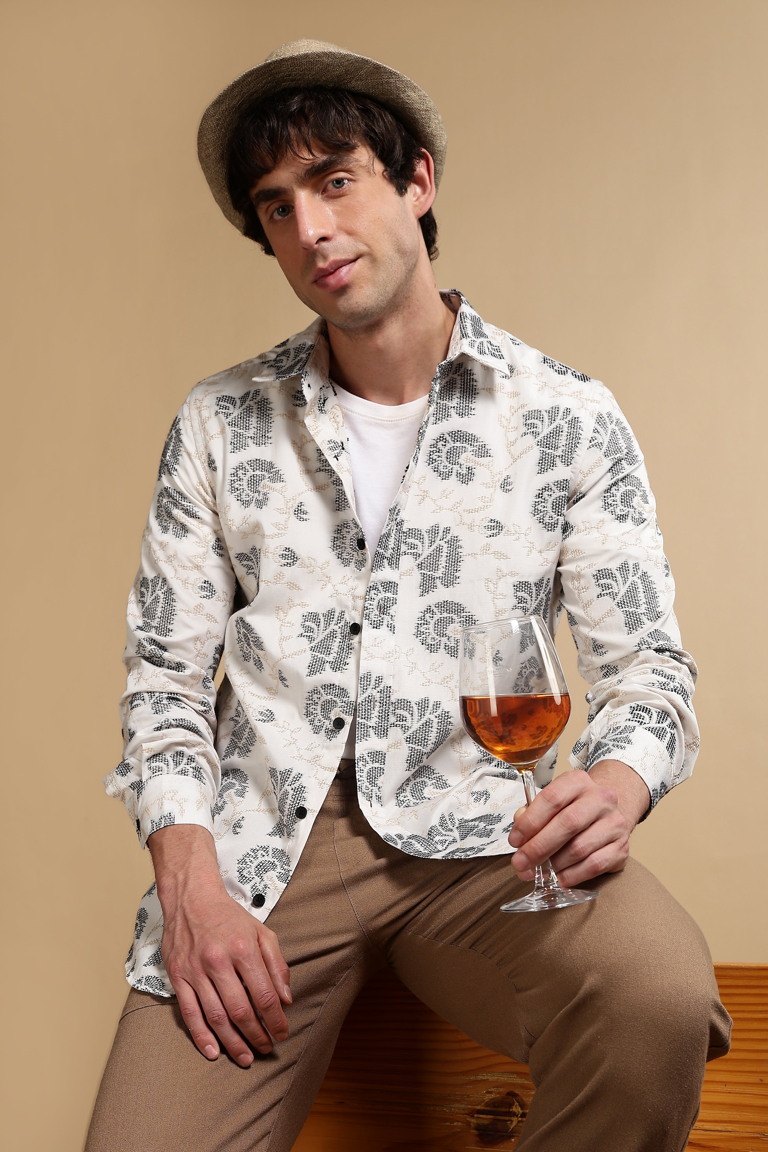 Men White Poly Cotton Slim Fit Shirt