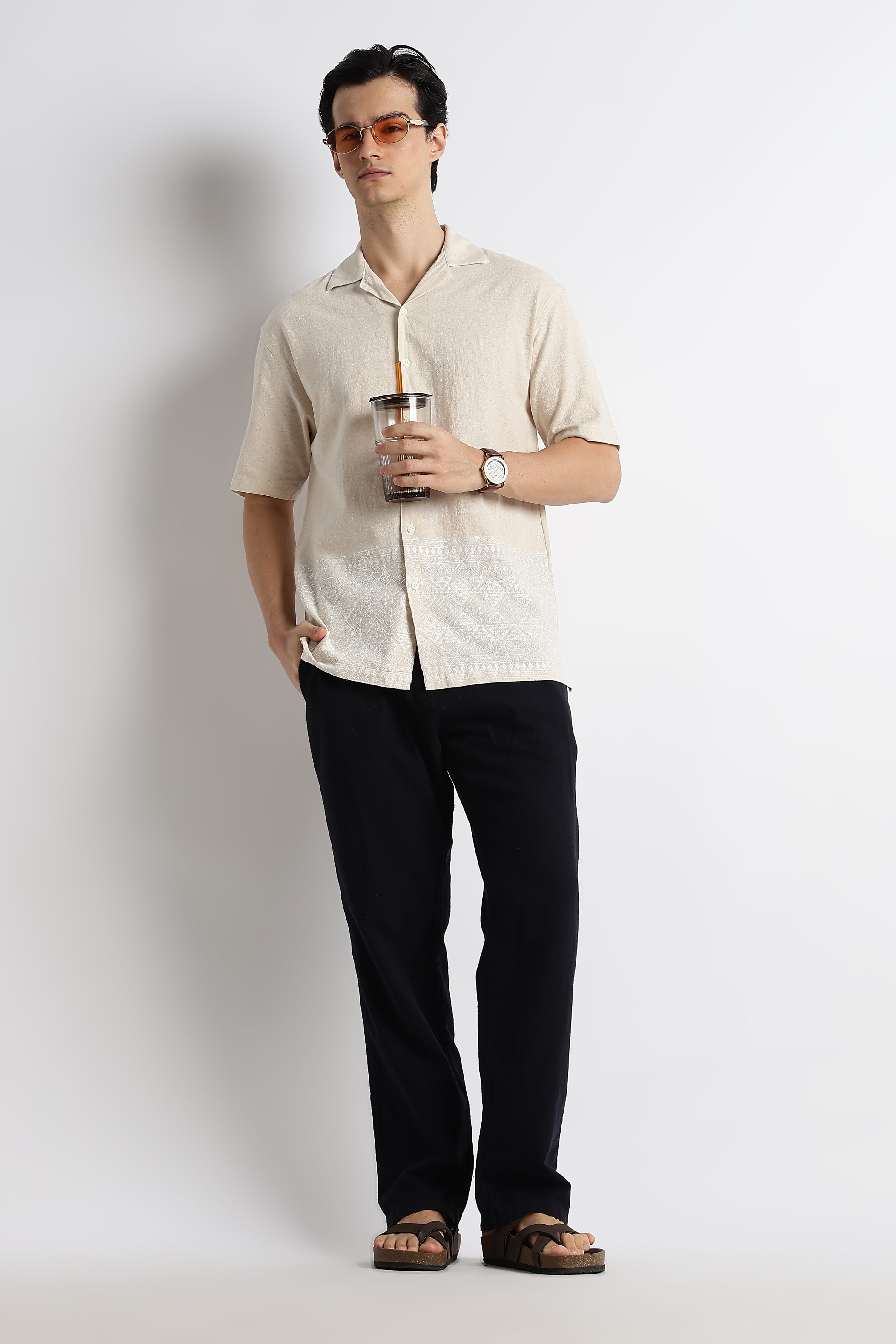 Men Cotton Cuban Collar Shirt