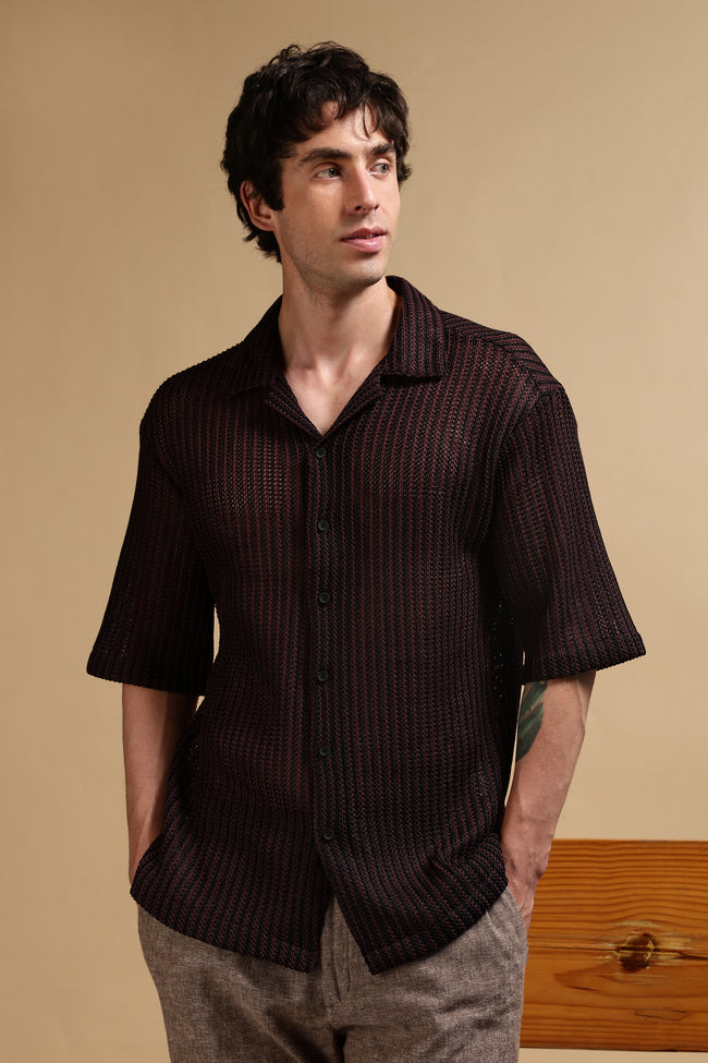 Men Brown Polyester Relaxed Fit Shirt